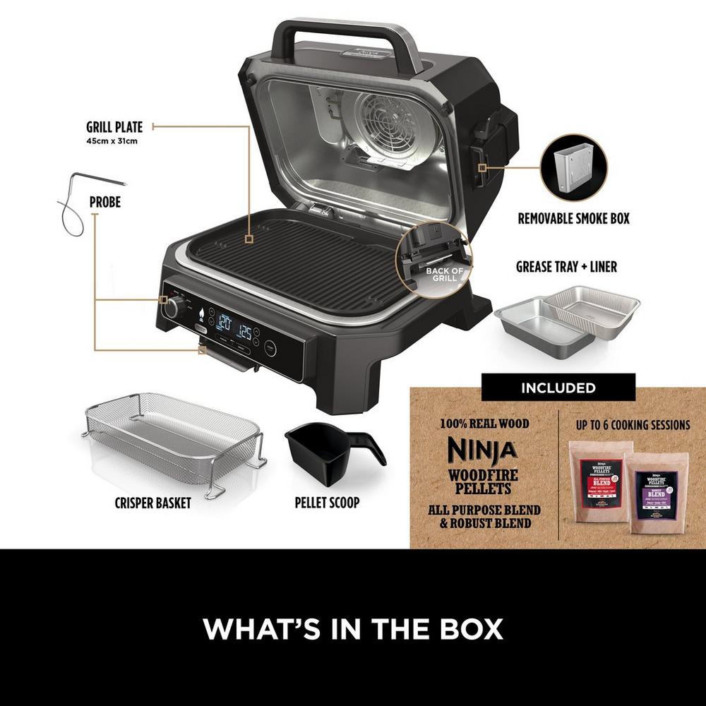 Ninja OG850UK Woodfire XL Electric BBQ Grill & Smoker - Black/Grey Amsterdam Style