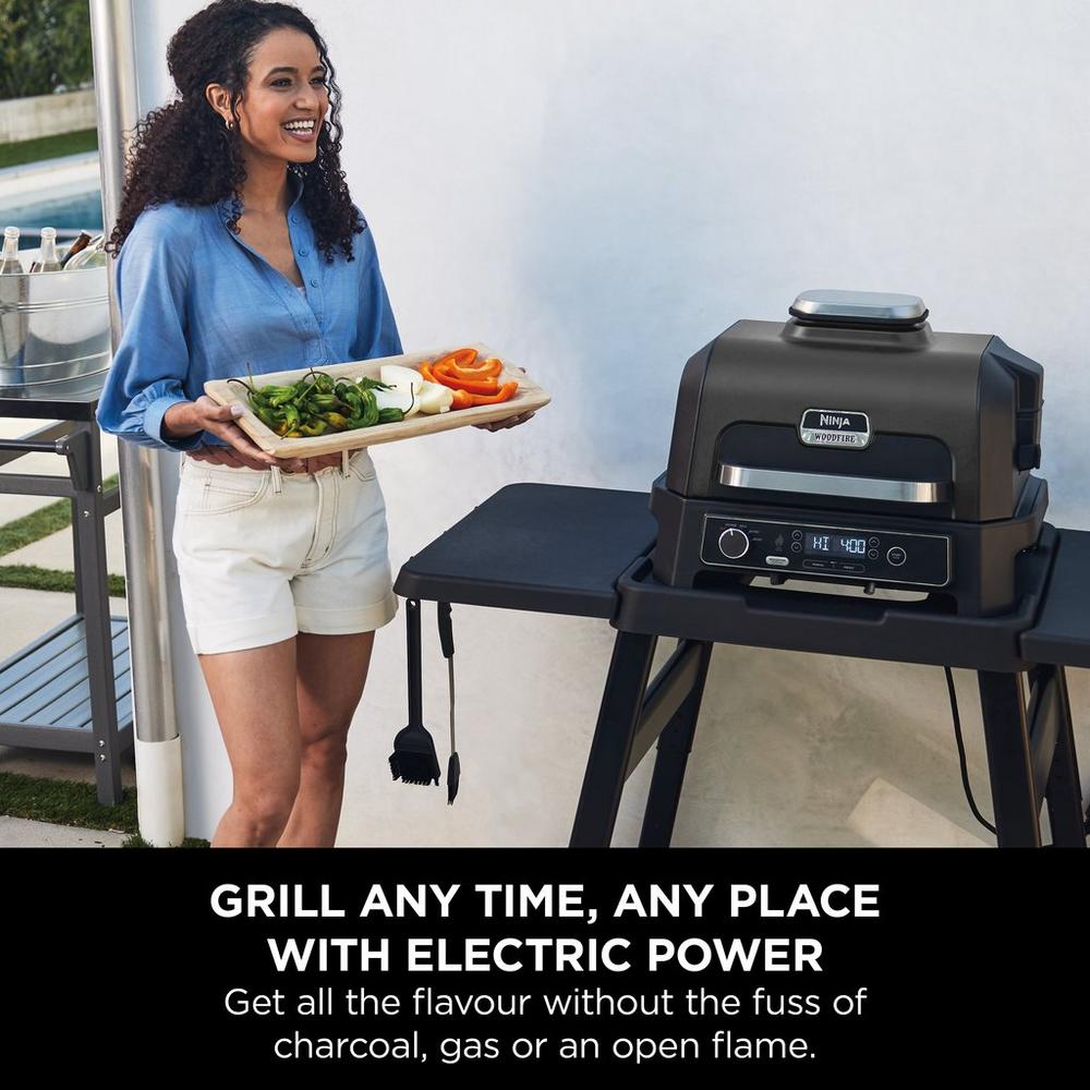 Ninja OG850UK Woodfire XL Electric BBQ Grill & Smoker - Black/Grey Amsterdam Style
