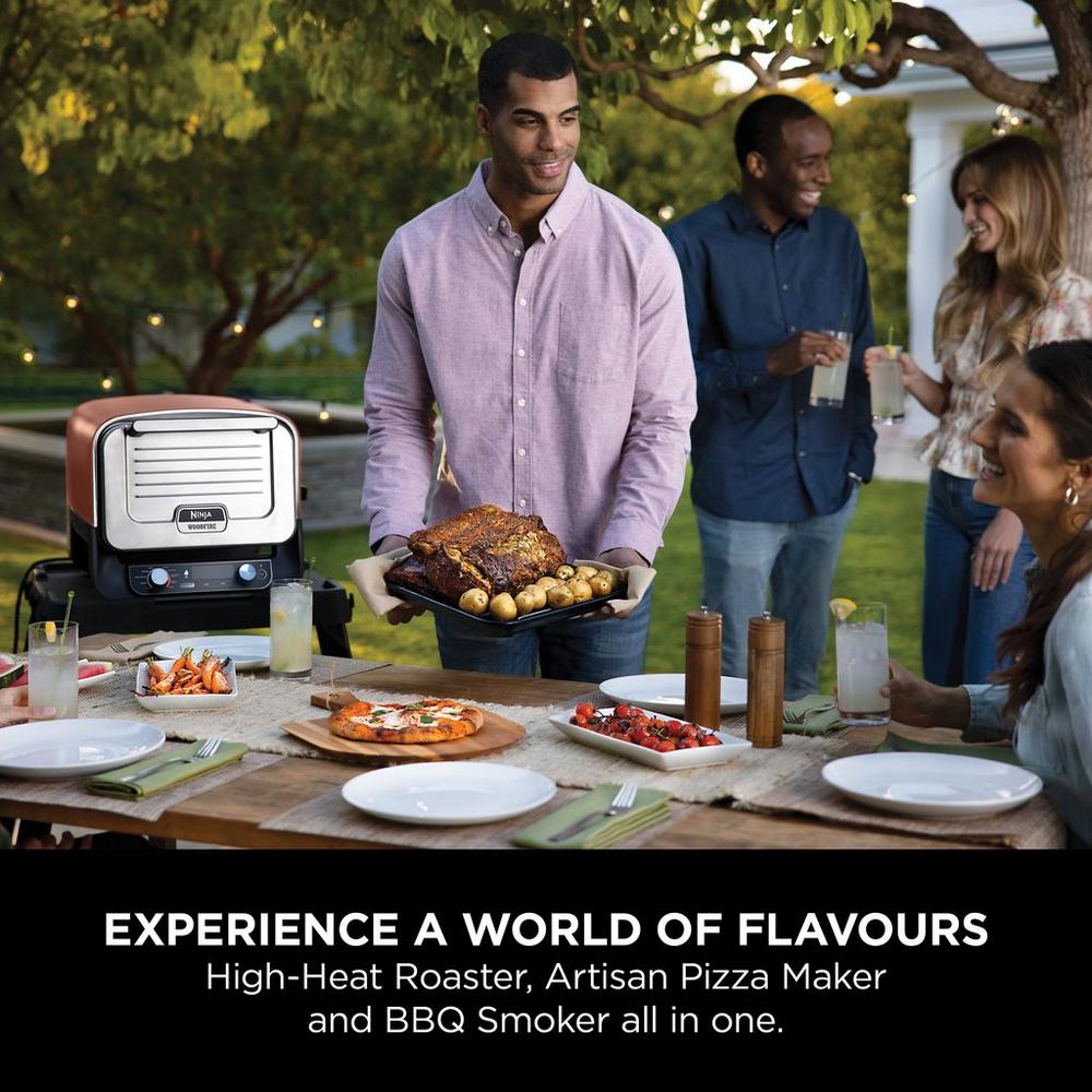 Ninja OO101UK Ninja Woodfire Outdoor Oven, Artisan Pizza Maker and BBQ Smoker - Terracotta/Steel Amsterdam Style