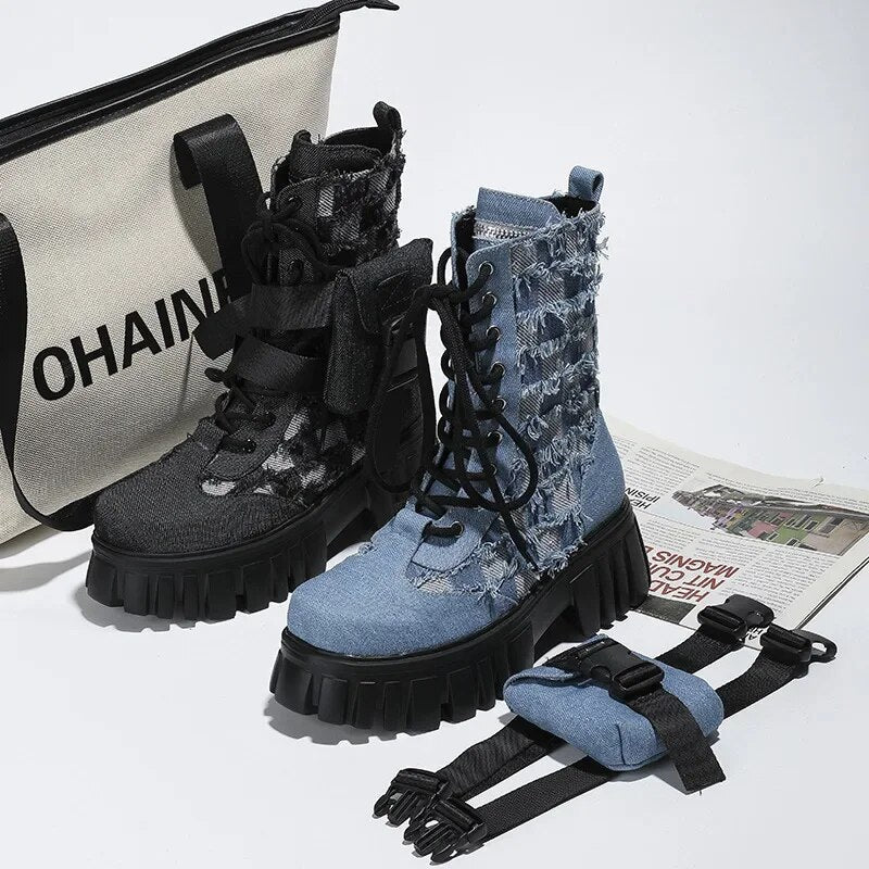 Barka Denim Platform Boots Amsterdam Style