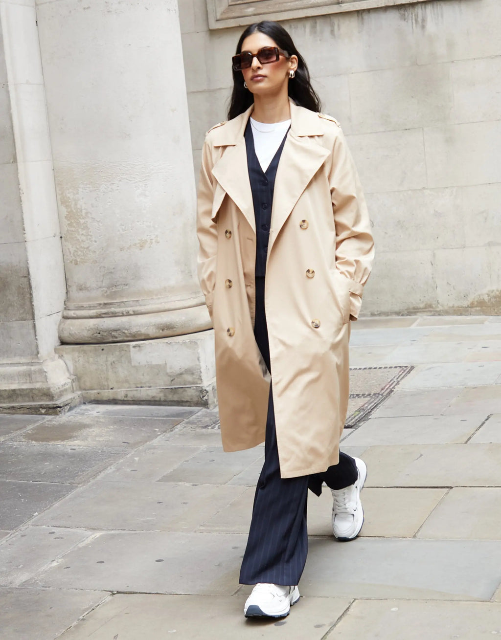 Women's Stone Double Breasted Trench Coat Amsterdam Style
