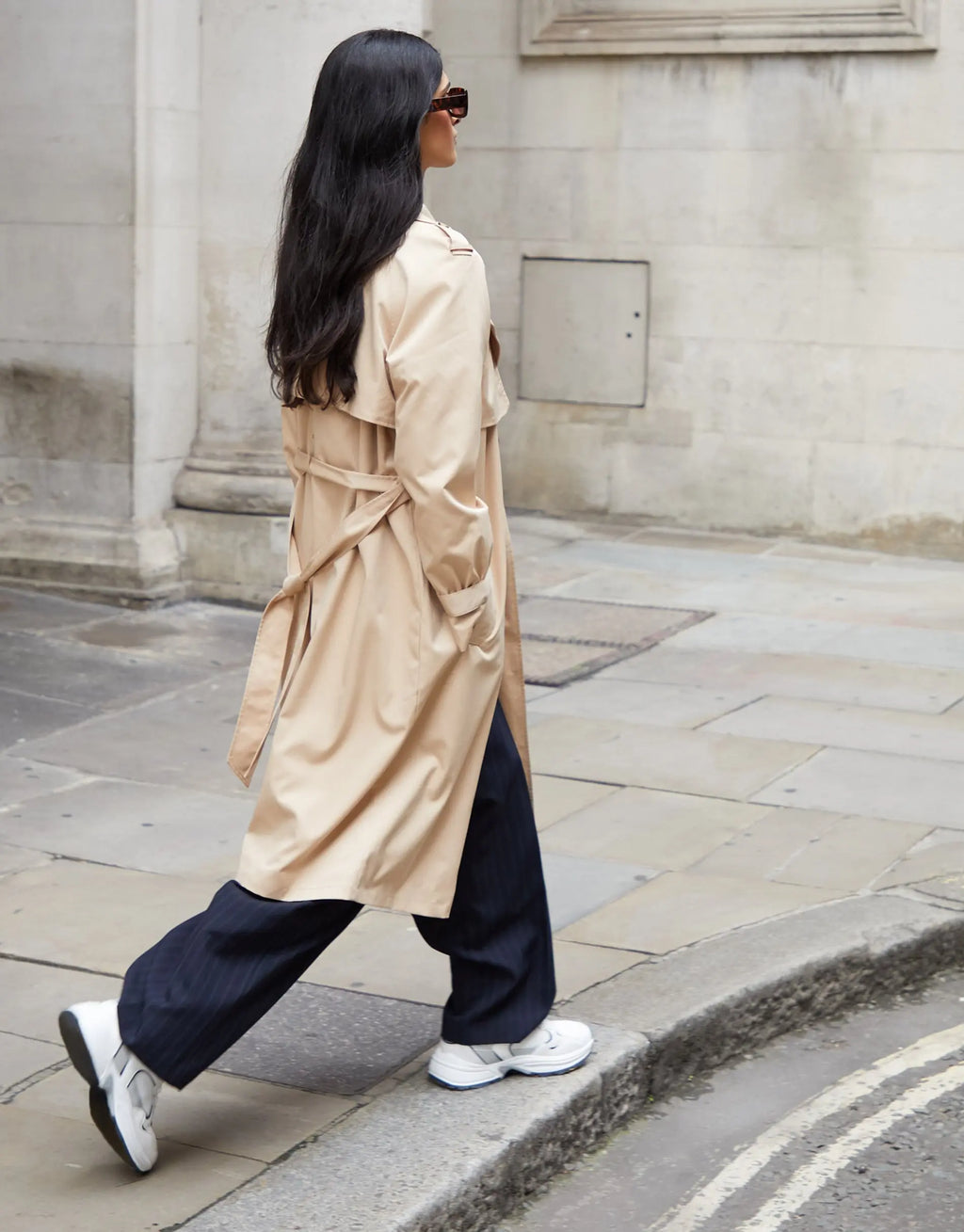 Women's Stone Double Breasted Trench Coat Amsterdam Style