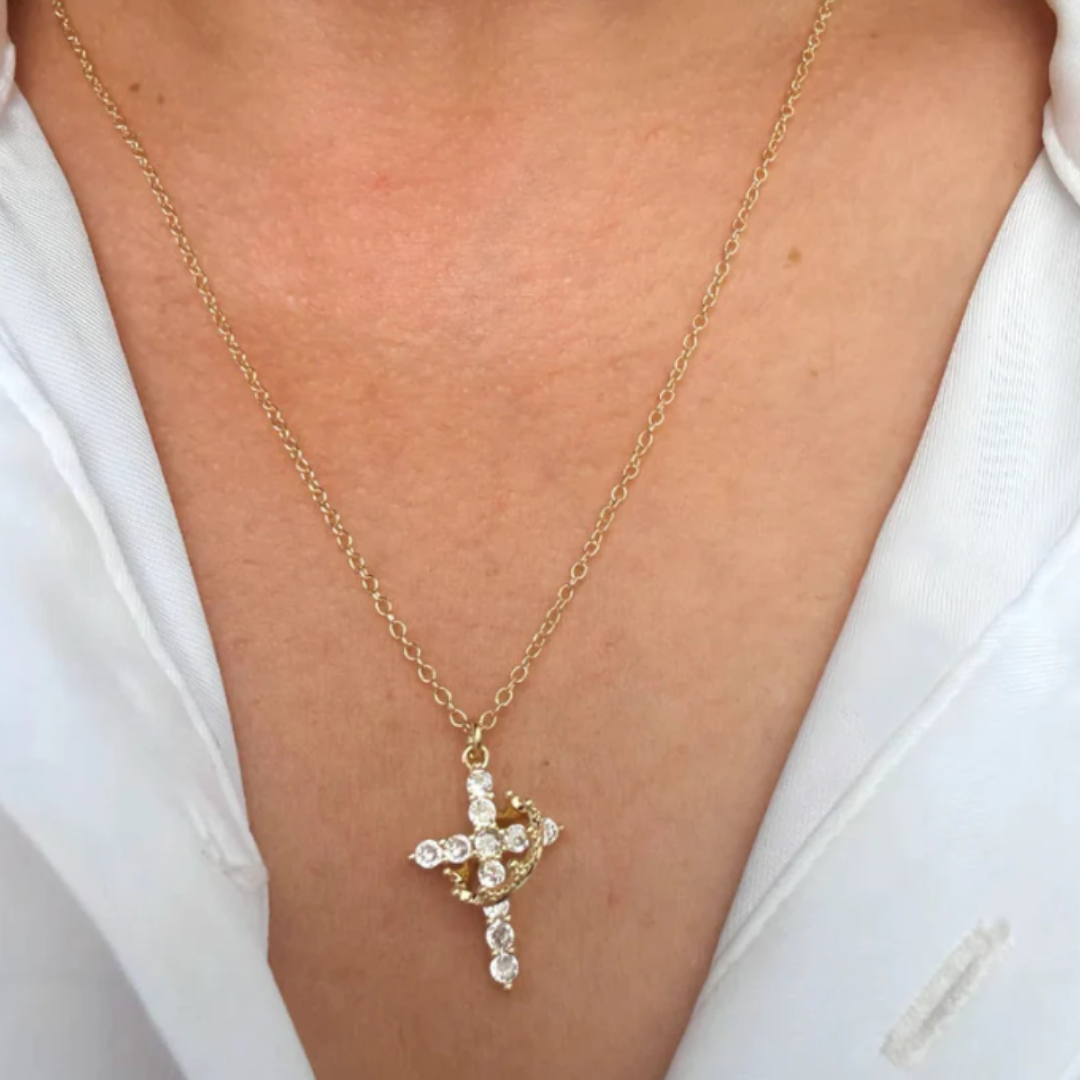 Beatrix Crown and Cross Necklace Winsleyco