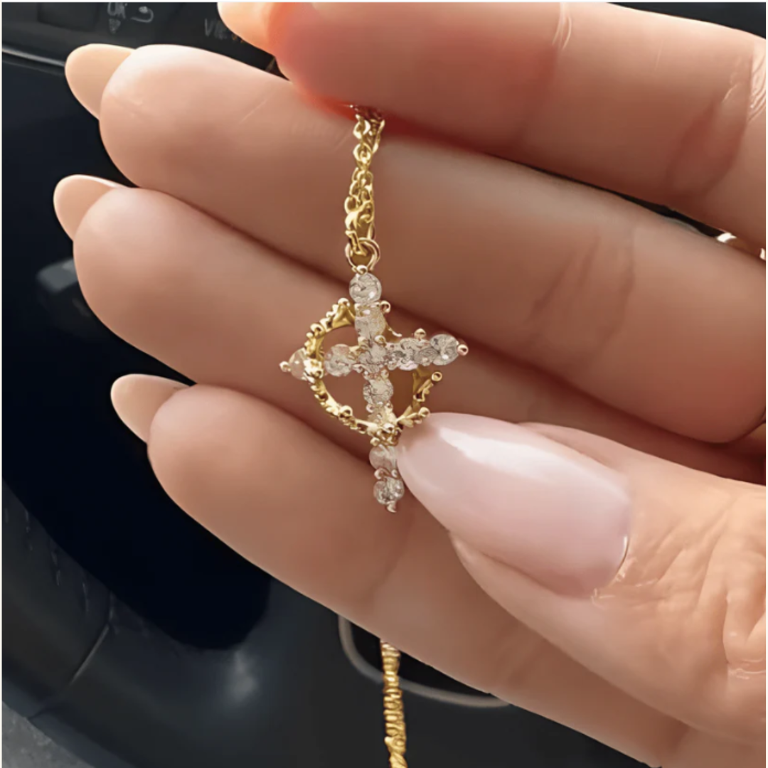 Beatrix Crown and Cross Necklace Winsleyco