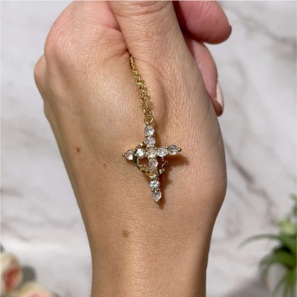 Beatrix Crown and Cross Necklace Winsleyco