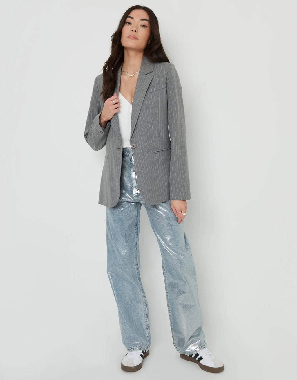 Women's Grey Pinstripe Lined Blazer Amsterdam Style