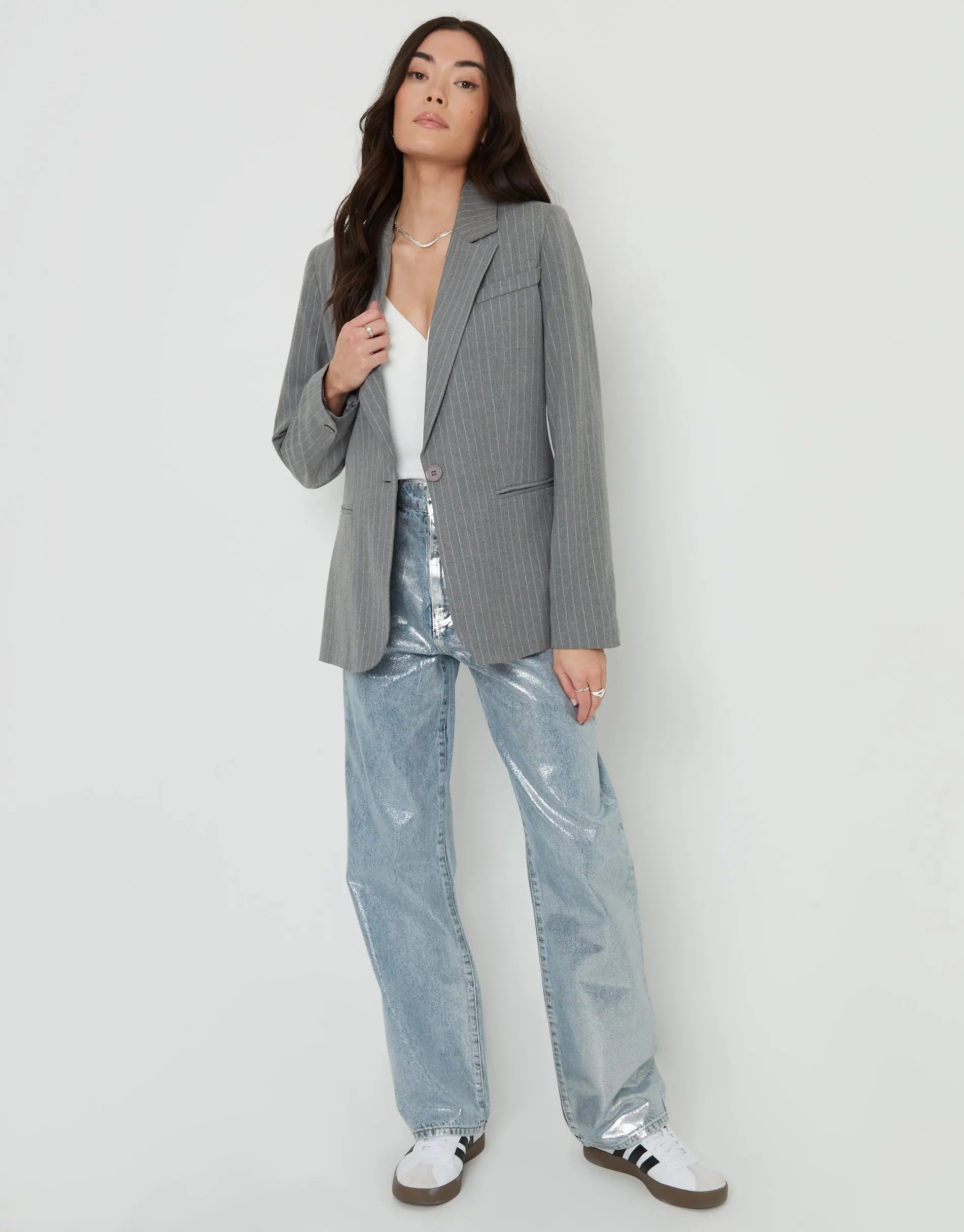 Women's Grey Pinstripe Lined Blazer Amsterdam Style