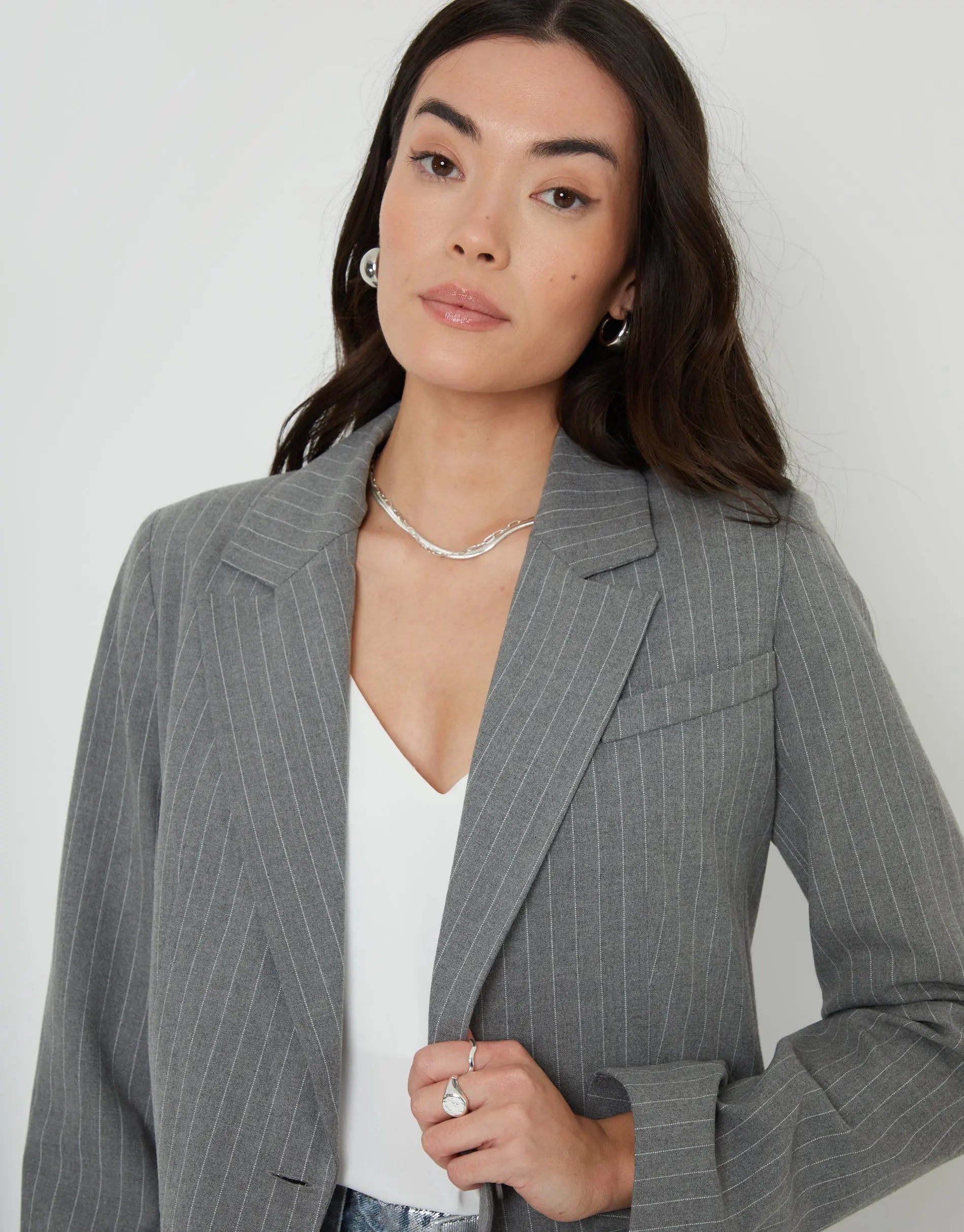 Women's Grey Pinstripe Lined Blazer Amsterdam Style