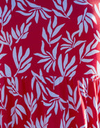 Women's Red Leaf Print Jersey Maxi Dress with Pockets Amsterdam Style