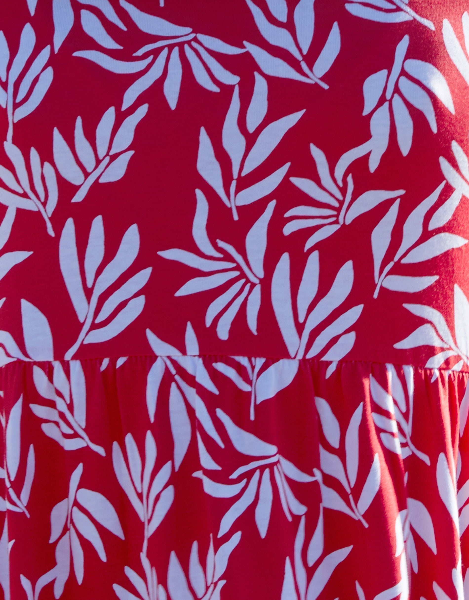 Women's Red Leaf Print Jersey Maxi Dress with Pockets Amsterdam Style