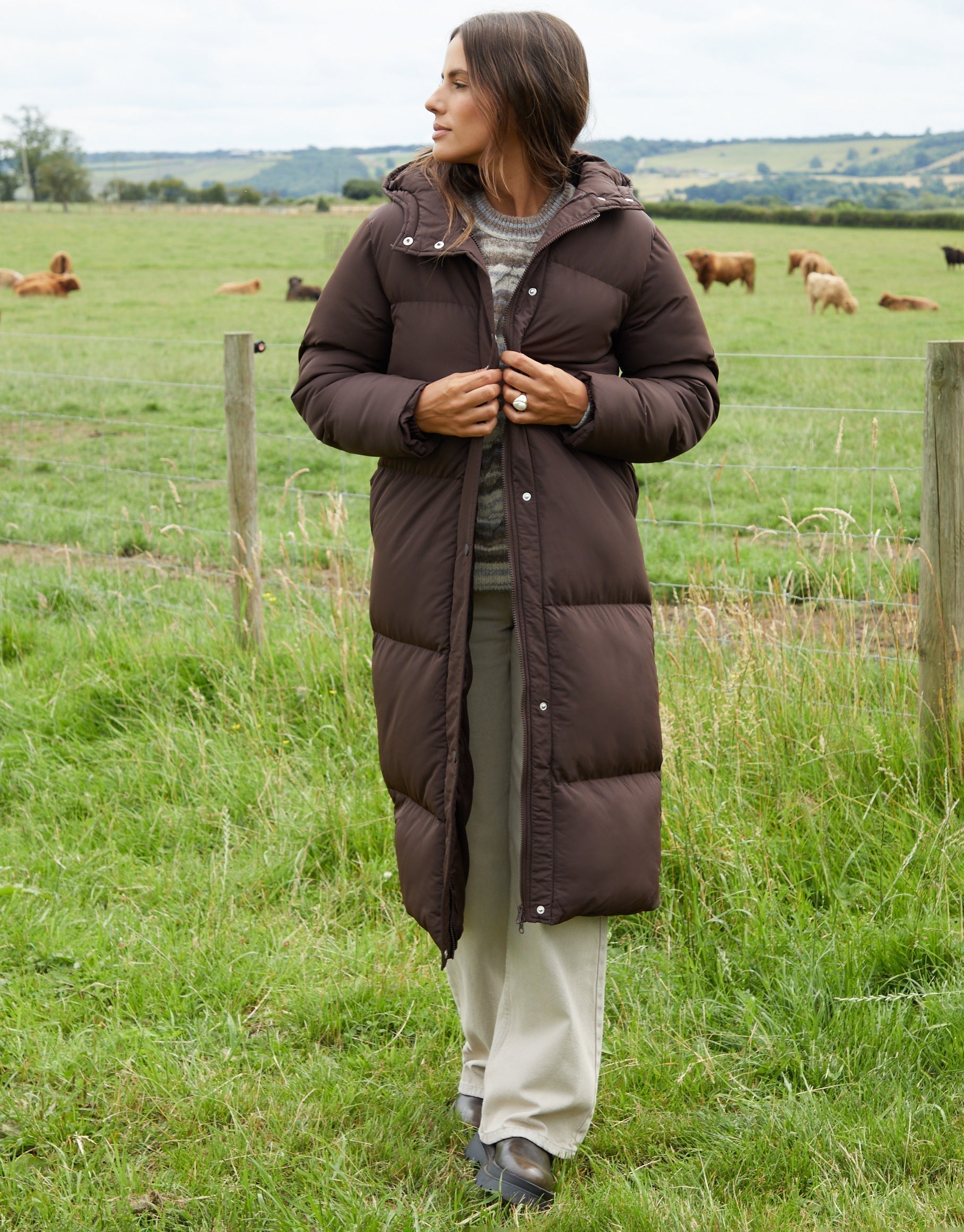 Women's Chocolate Maxi Puffer Jacket Amsterdam Style