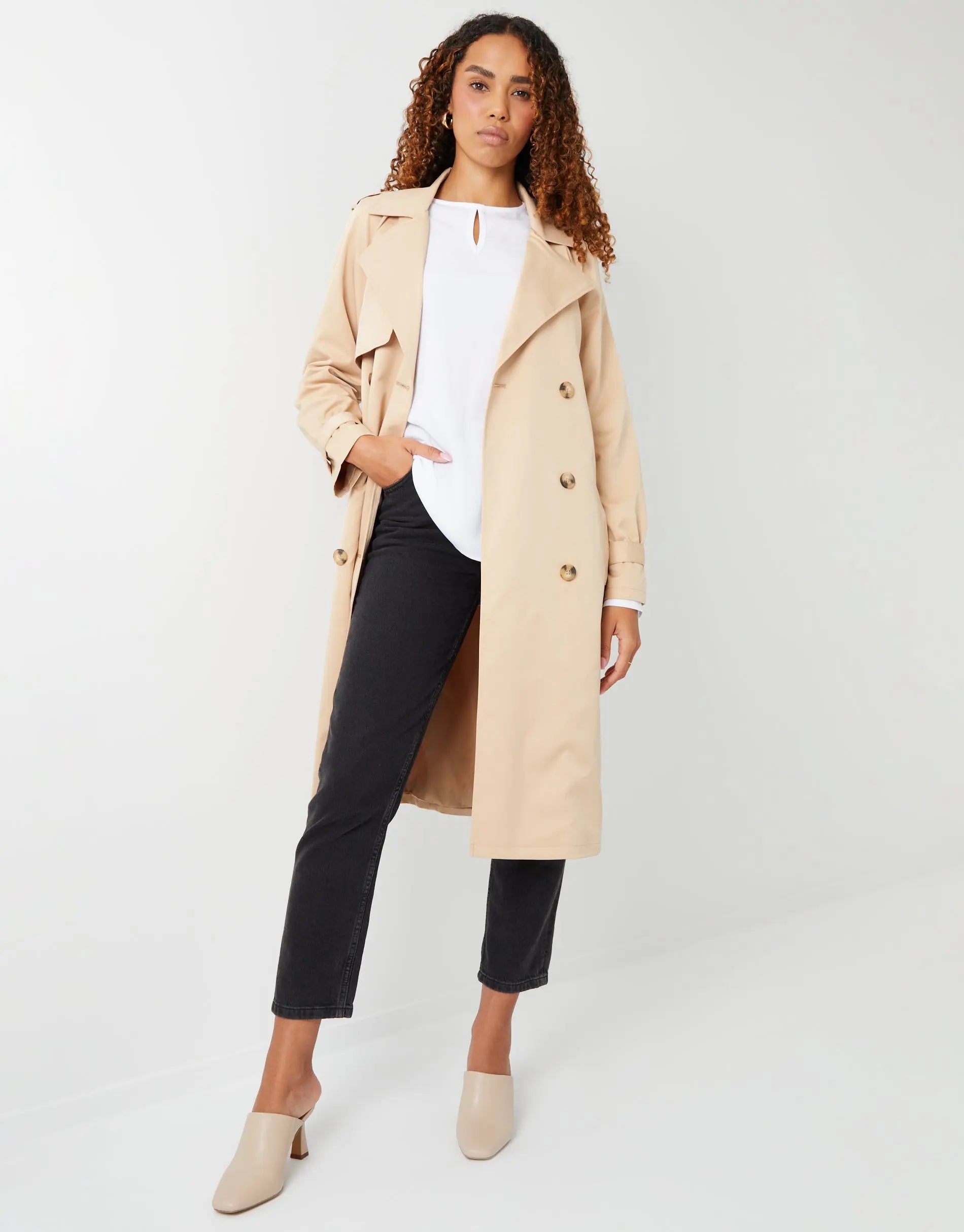 Women's Stone Double Breasted Trench Coat Amsterdam Style