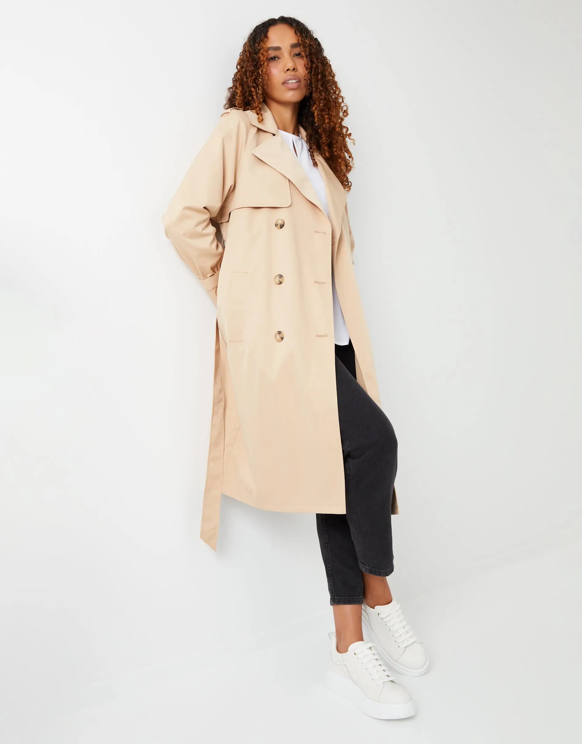 Women's Stone Double Breasted Trench Coat Amsterdam Style