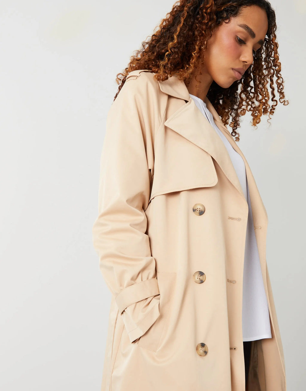 Women's Stone Double Breasted Trench Coat Amsterdam Style