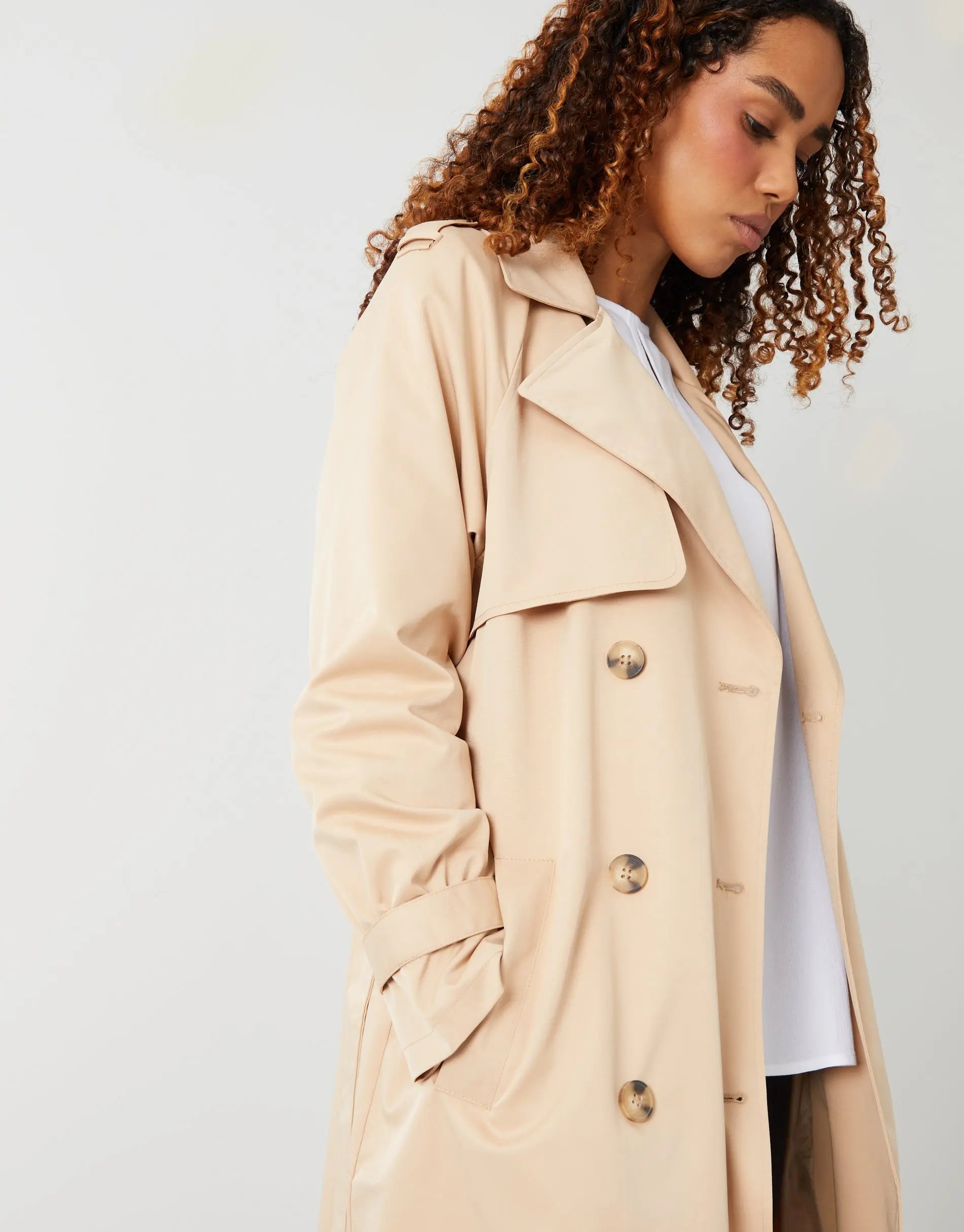 Women's Stone Double Breasted Trench Coat Amsterdam Style