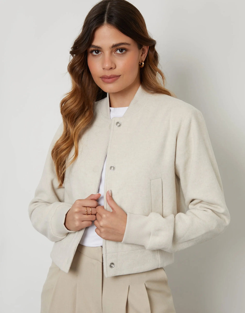 Women's Ecru Brushed Cropped Bomber Jacket Amsterdam Style