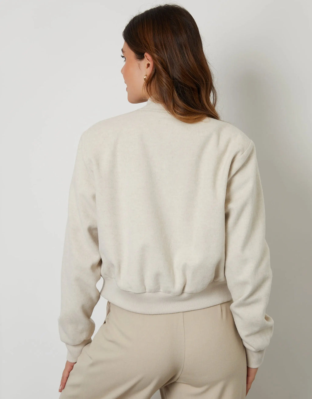 Women's Ecru Brushed Cropped Bomber Jacket Amsterdam Style