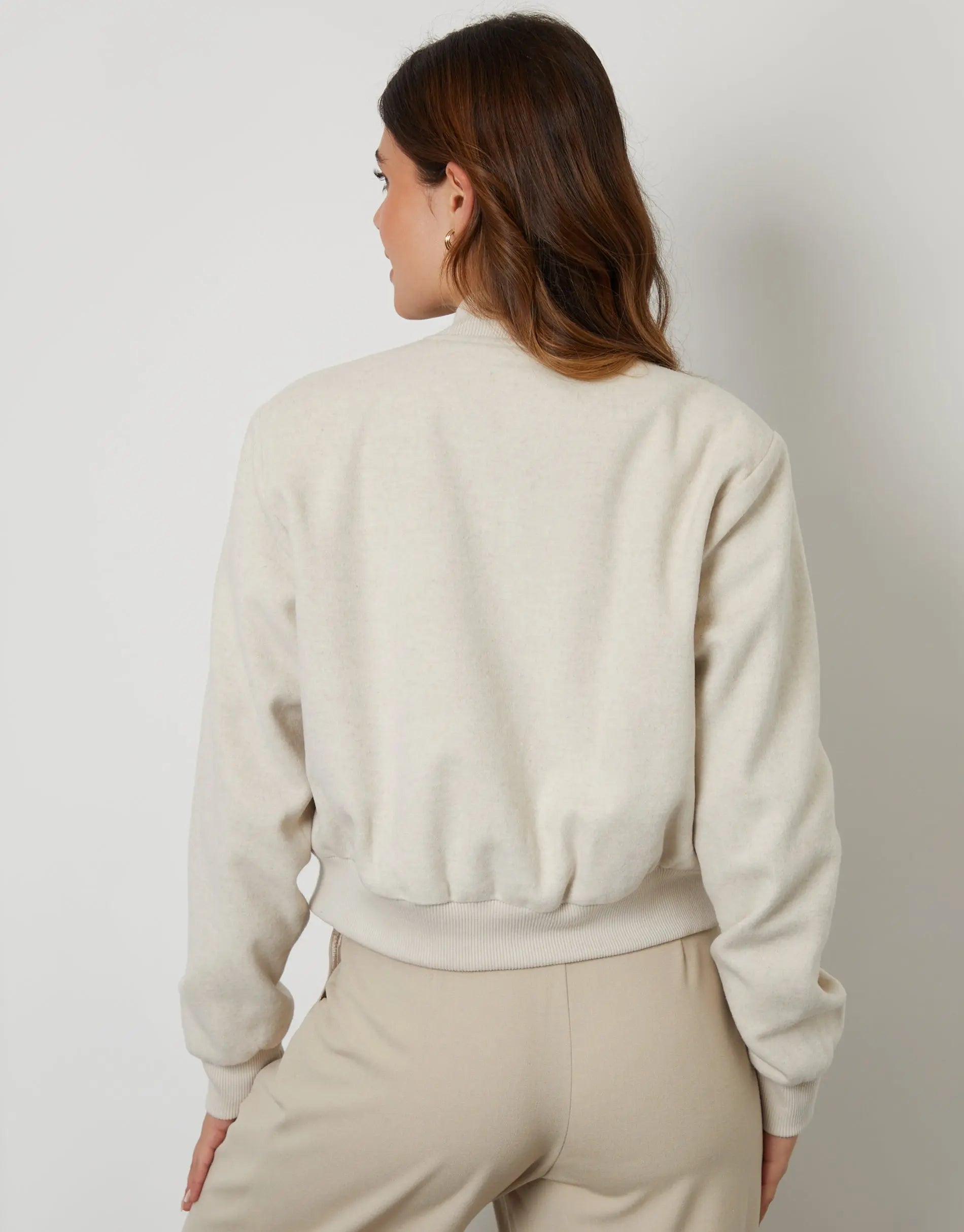 Women's Ecru Brushed Cropped Bomber Jacket Amsterdam Style