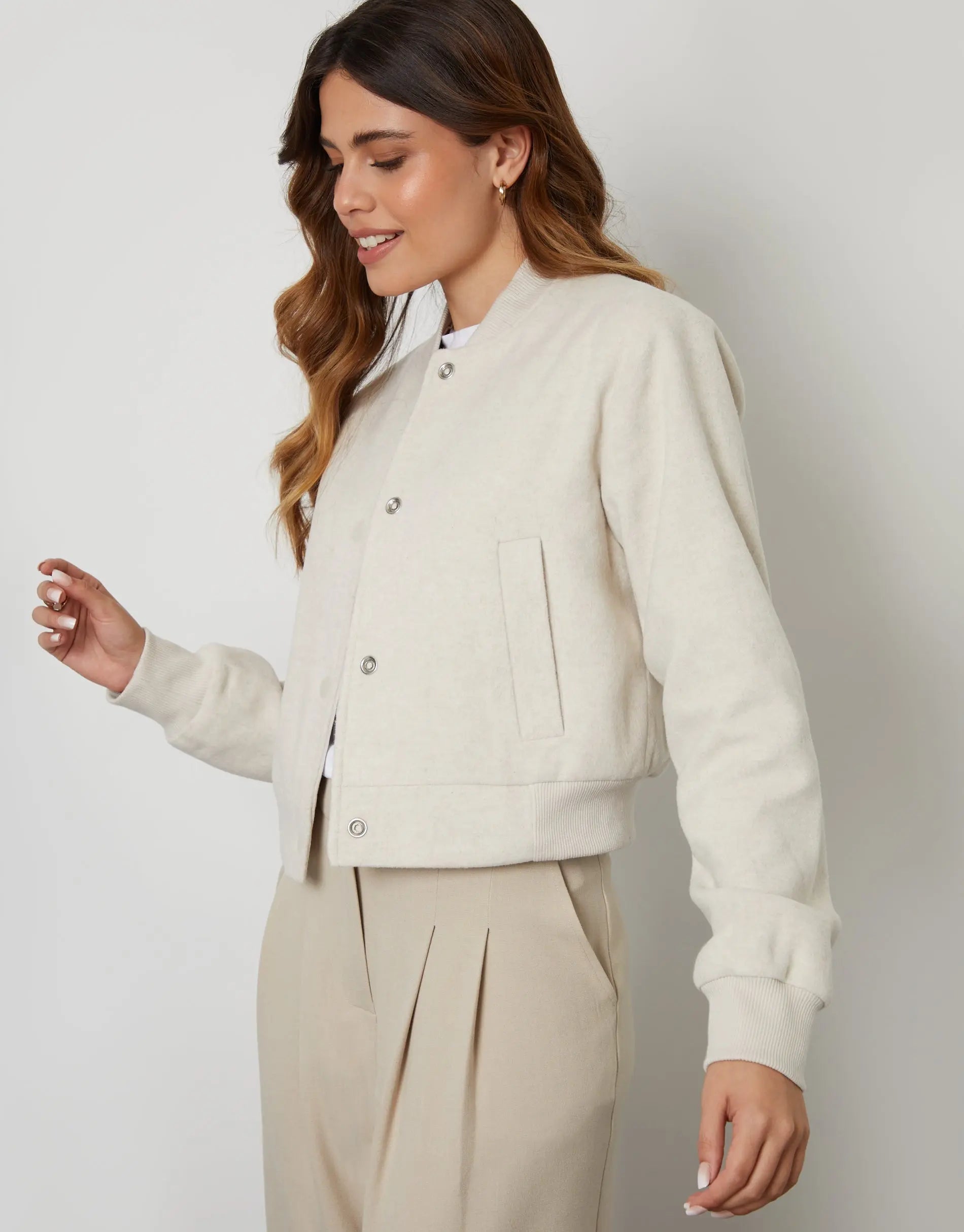 Women's Ecru Brushed Cropped Bomber Jacket Amsterdam Style