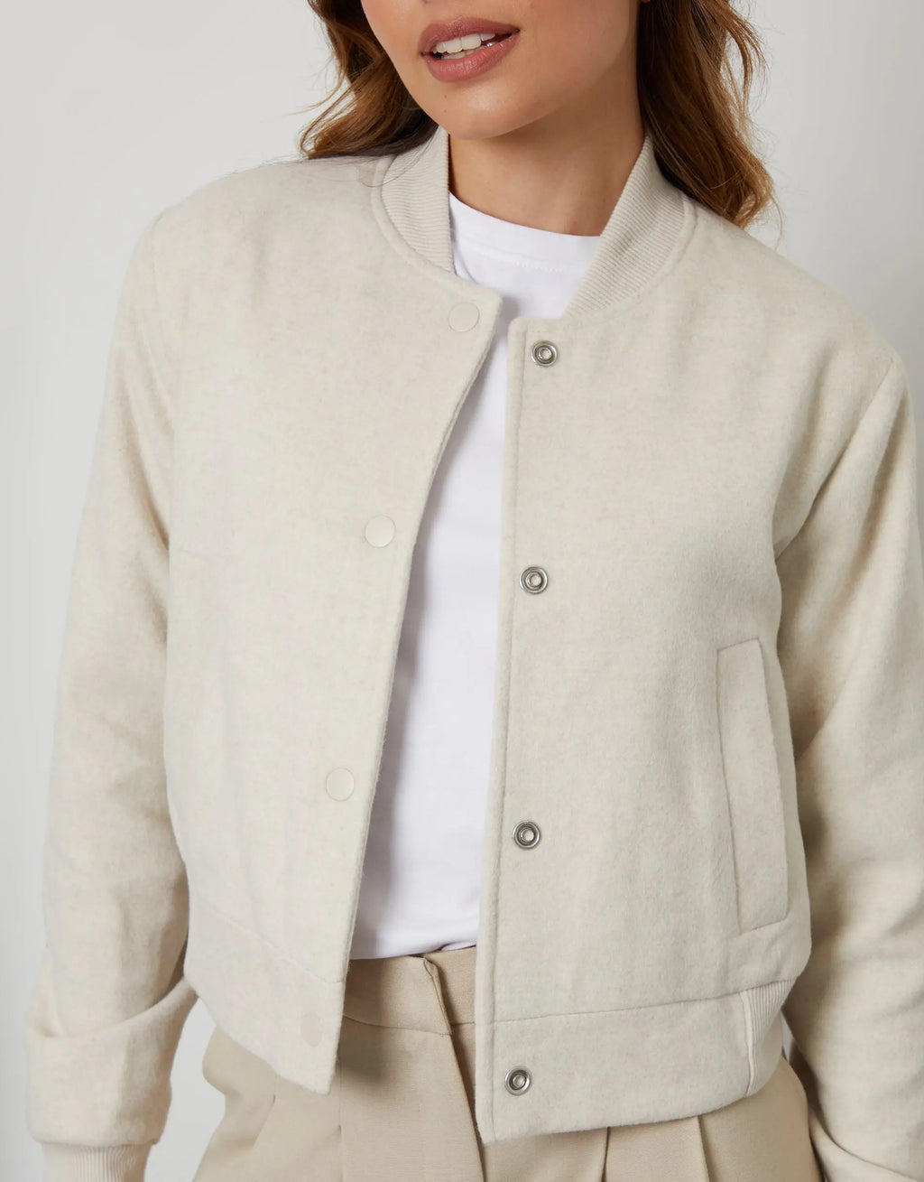 Women's Ecru Brushed Cropped Bomber Jacket Amsterdam Style