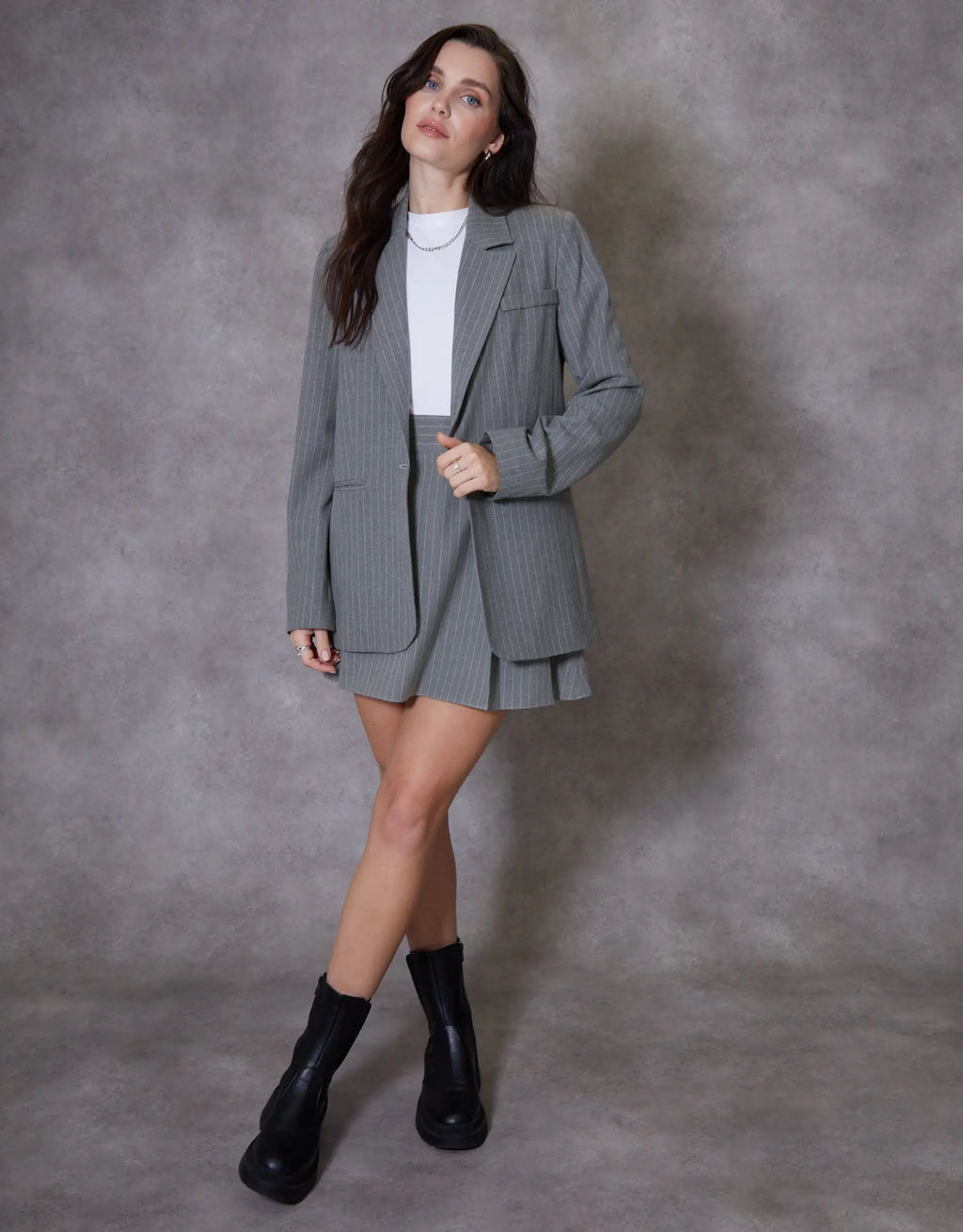 Women's Grey Pinstripe Lined Blazer Amsterdam Style