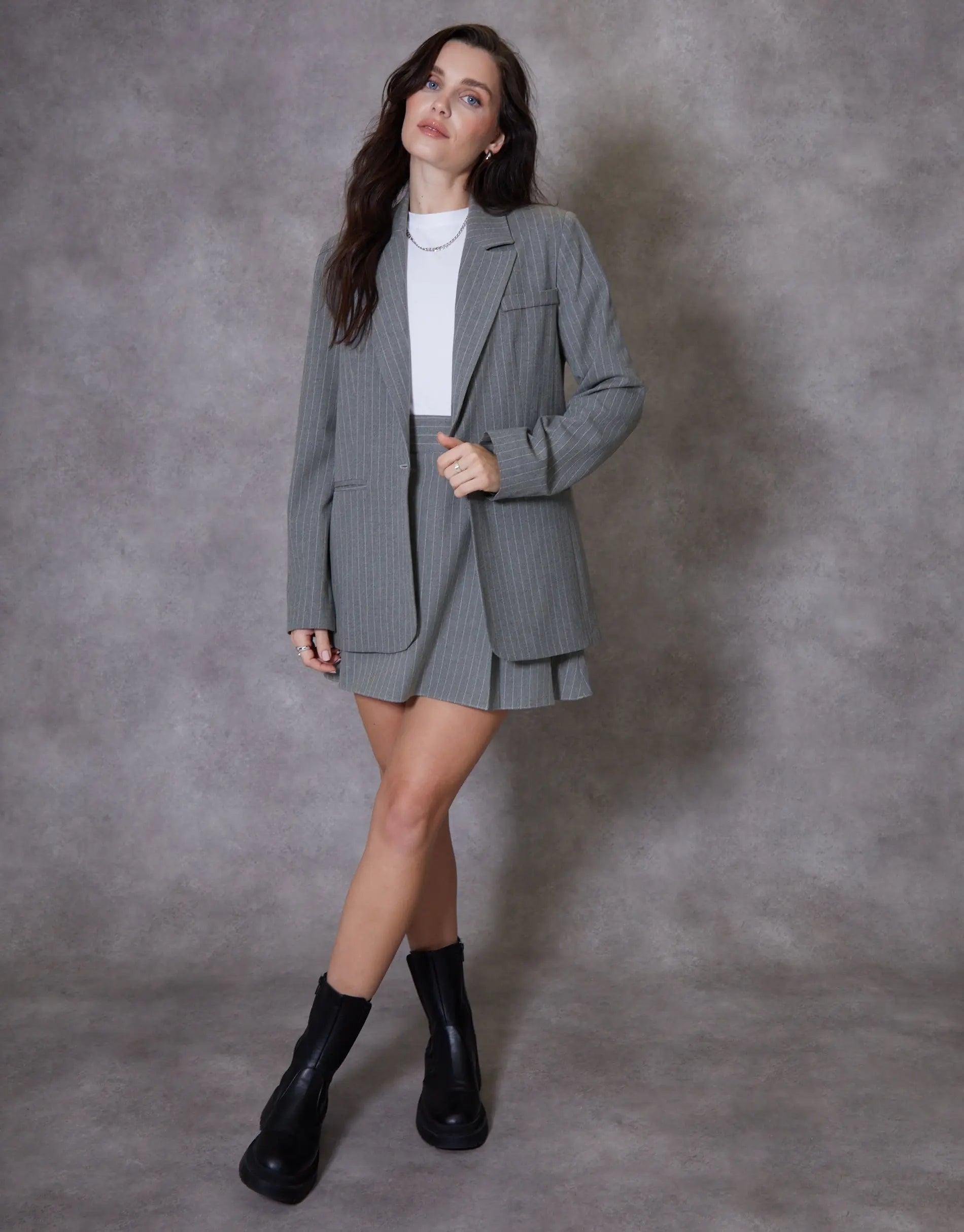 Women's Grey Pinstripe Lined Blazer Amsterdam Style