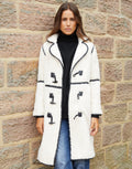 Women's Ecru Longline Fleece Borg Toggle Coat Amsterdam Style