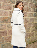 Women's Ecru Longline Fleece Borg Toggle Coat Amsterdam Style