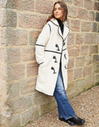 Women's Ecru Longline Fleece Borg Toggle Coat Amsterdam Style
