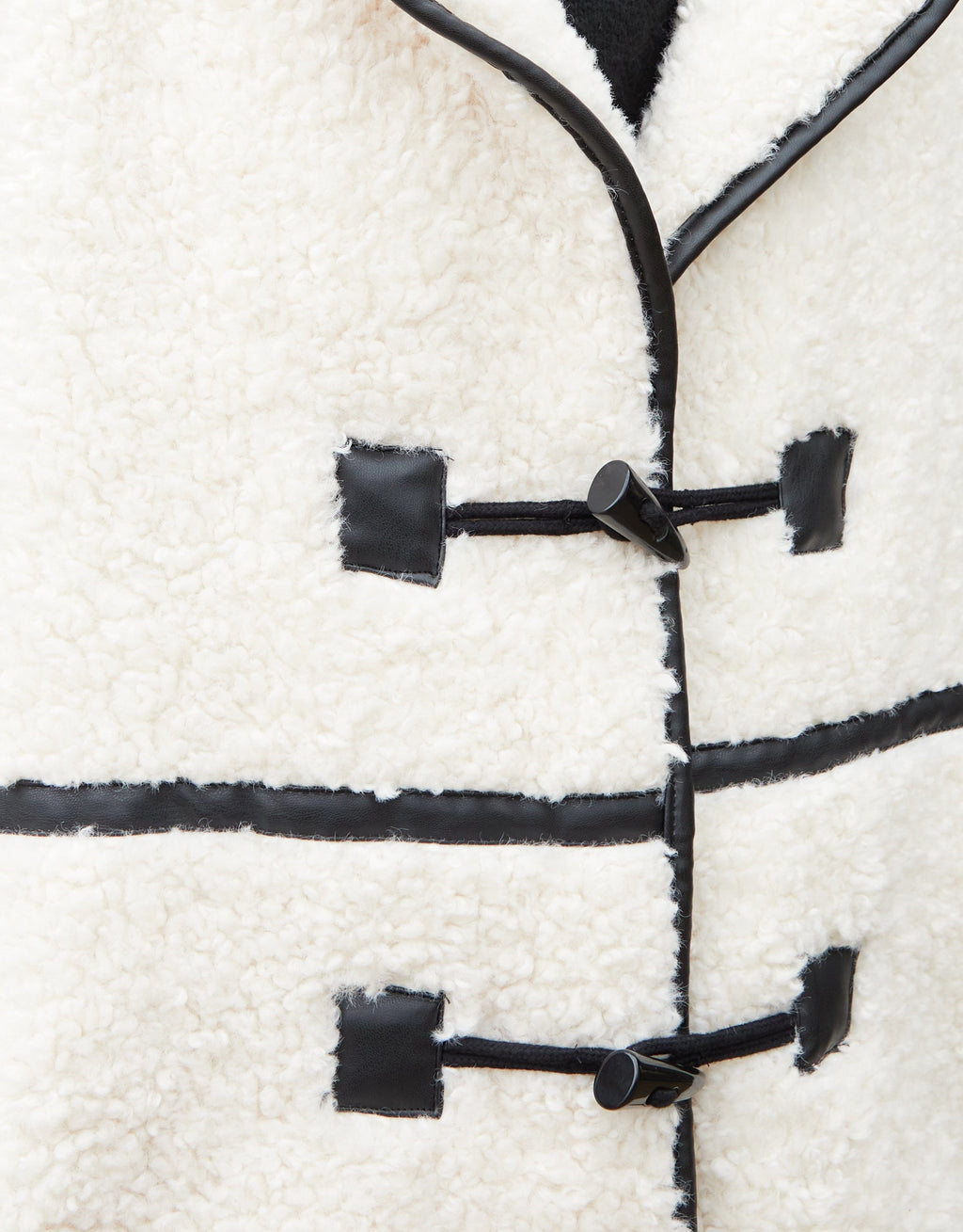 Women's Ecru Longline Fleece Borg Toggle Coat Amsterdam Style
