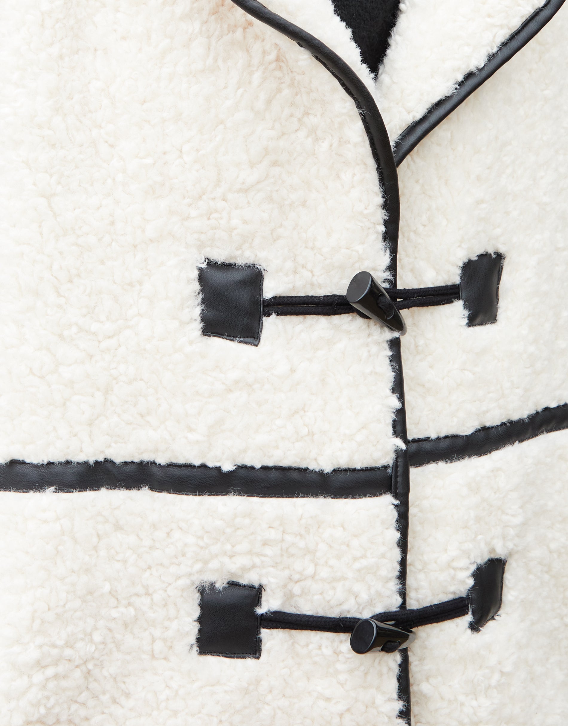 Women's Ecru Longline Fleece Borg Toggle Coat Amsterdam Style