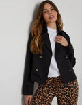 Women's Black Double Breasted Cropped Trench Coat Amsterdam Style