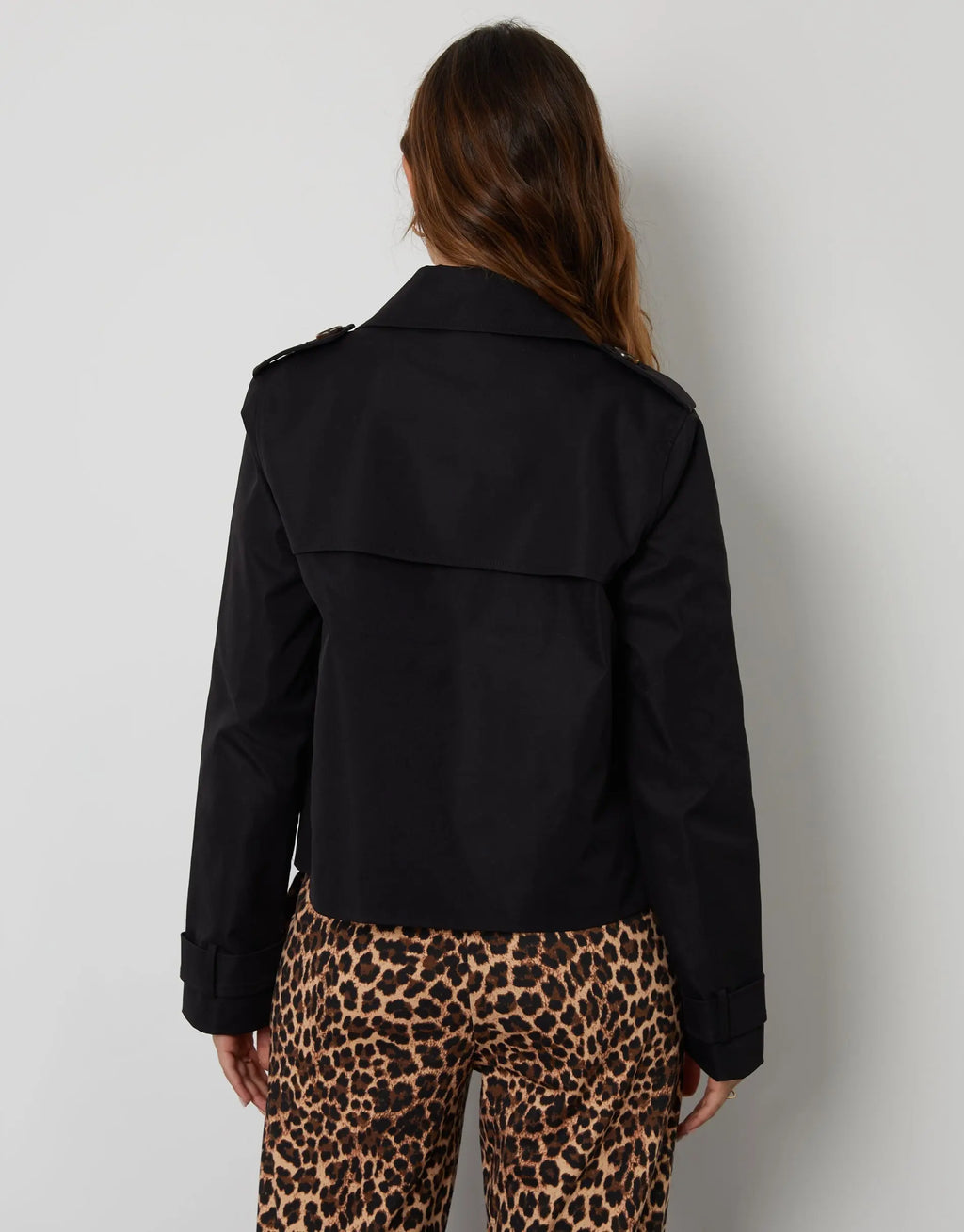 Women's Black Double Breasted Cropped Trench Coat Amsterdam Style