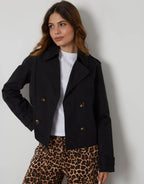 Women's Black Double Breasted Cropped Trench Coat Amsterdam Style