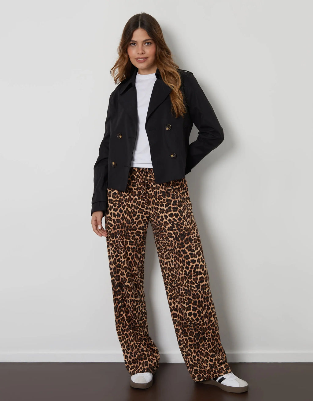 Women's Black Double Breasted Cropped Trench Coat Amsterdam Style