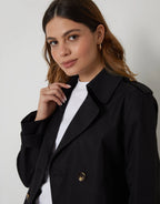 Women's Black Double Breasted Cropped Trench Coat Amsterdam Style