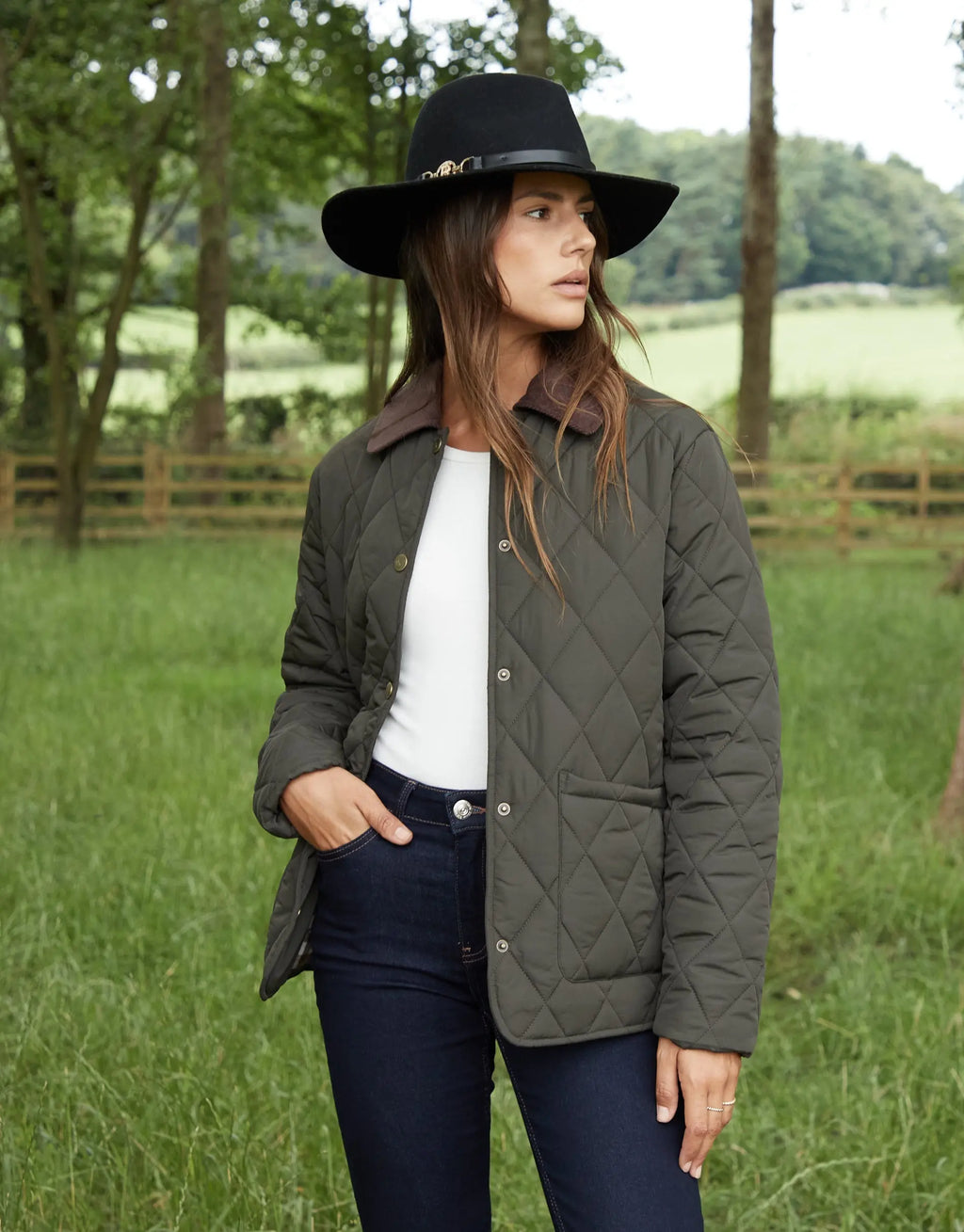 Women's Khaki Cord Collar Diamond Quilted Heritage Jacket Amsterdam Style