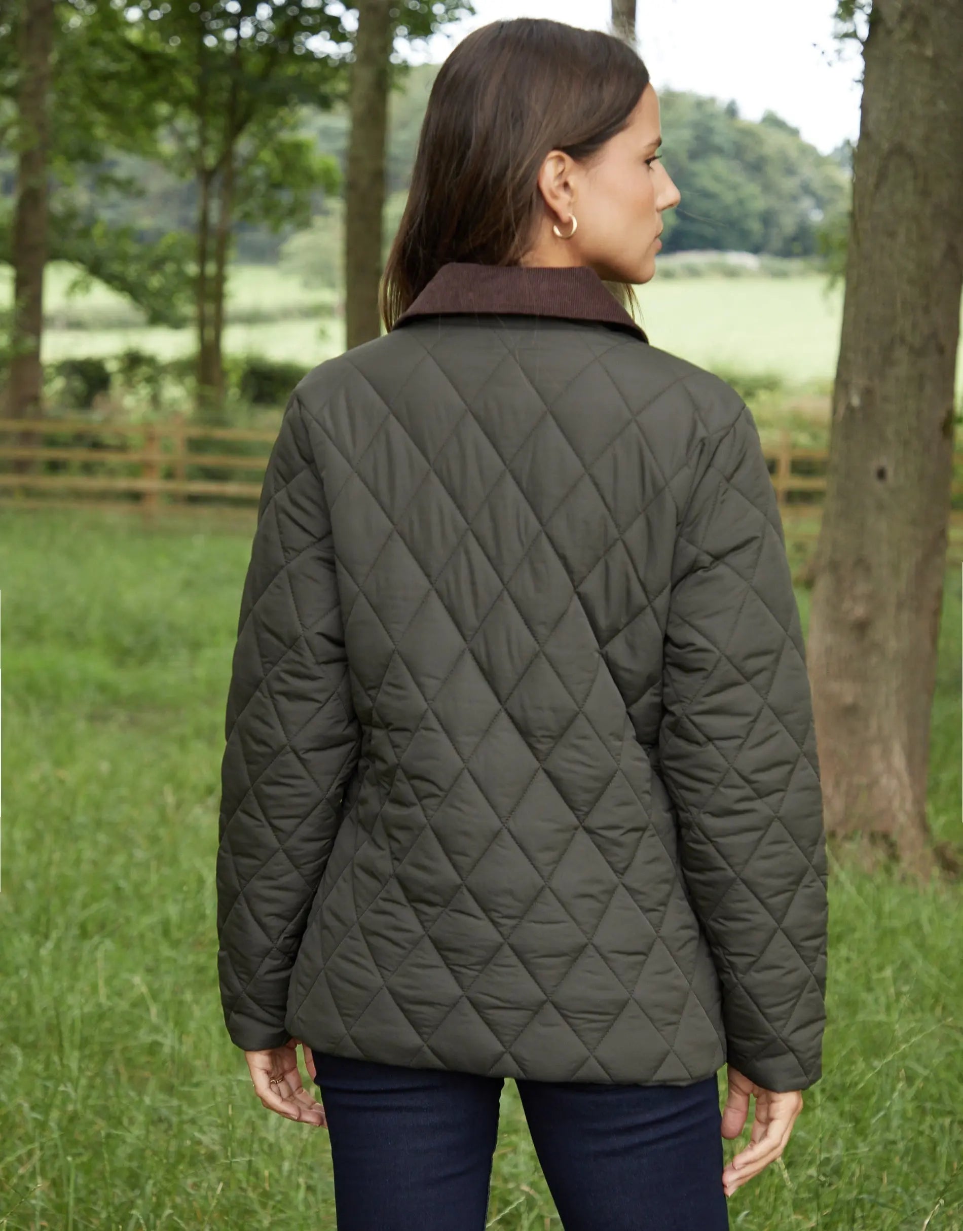 Women's Khaki Cord Collar Diamond Quilted Heritage Jacket Amsterdam Style