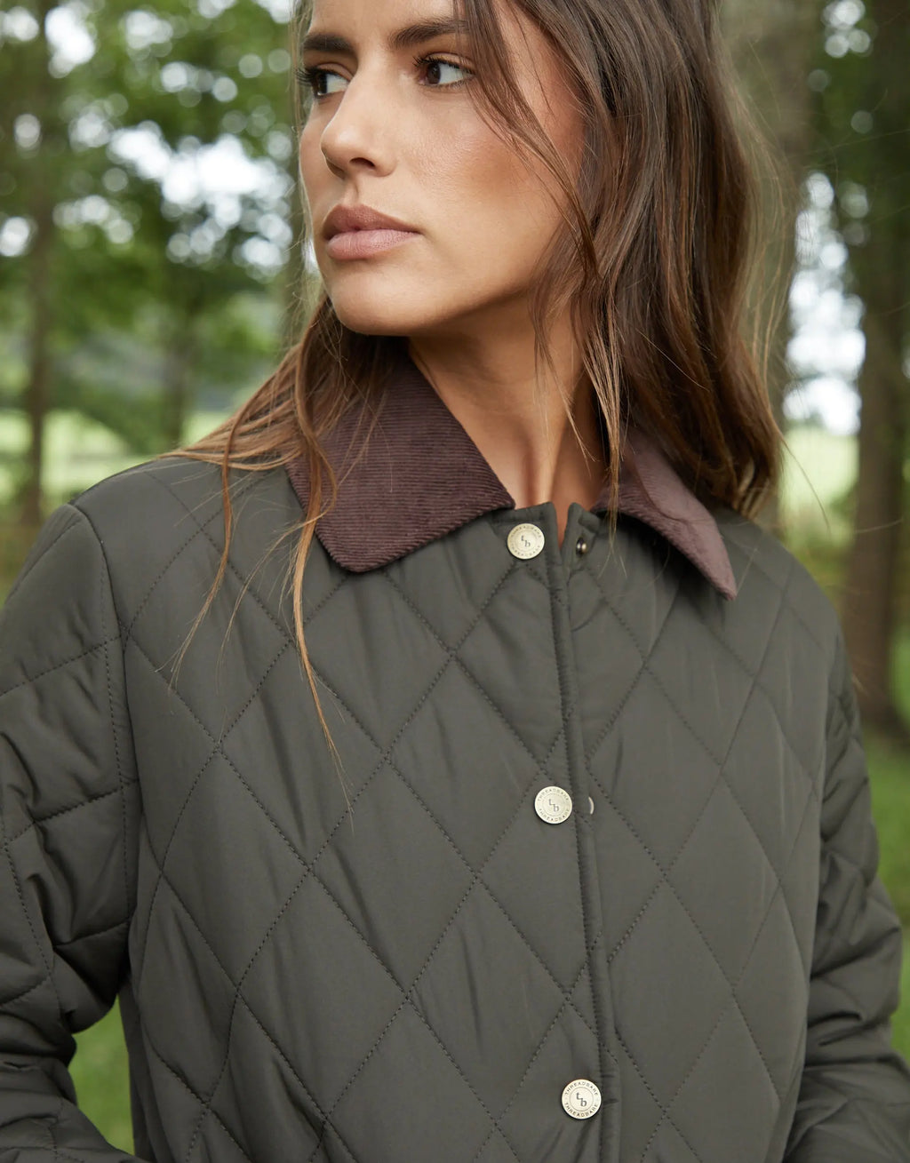 Women's Khaki Cord Collar Diamond Quilted Heritage Jacket Amsterdam Style
