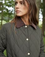 Women's Khaki Cord Collar Diamond Quilted Heritage Jacket Amsterdam Style