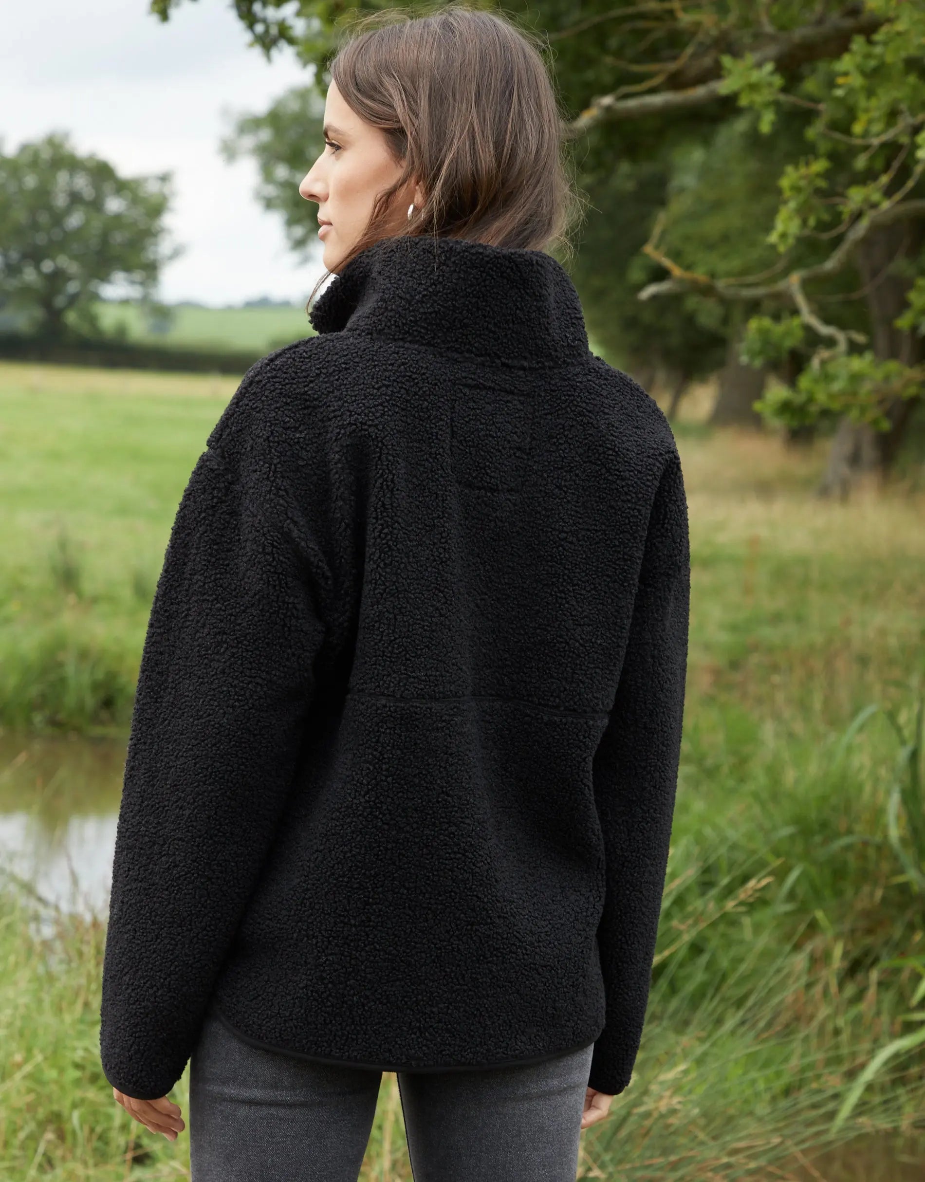 Women's Black Half Zip Borg Fleece Amsterdam Style