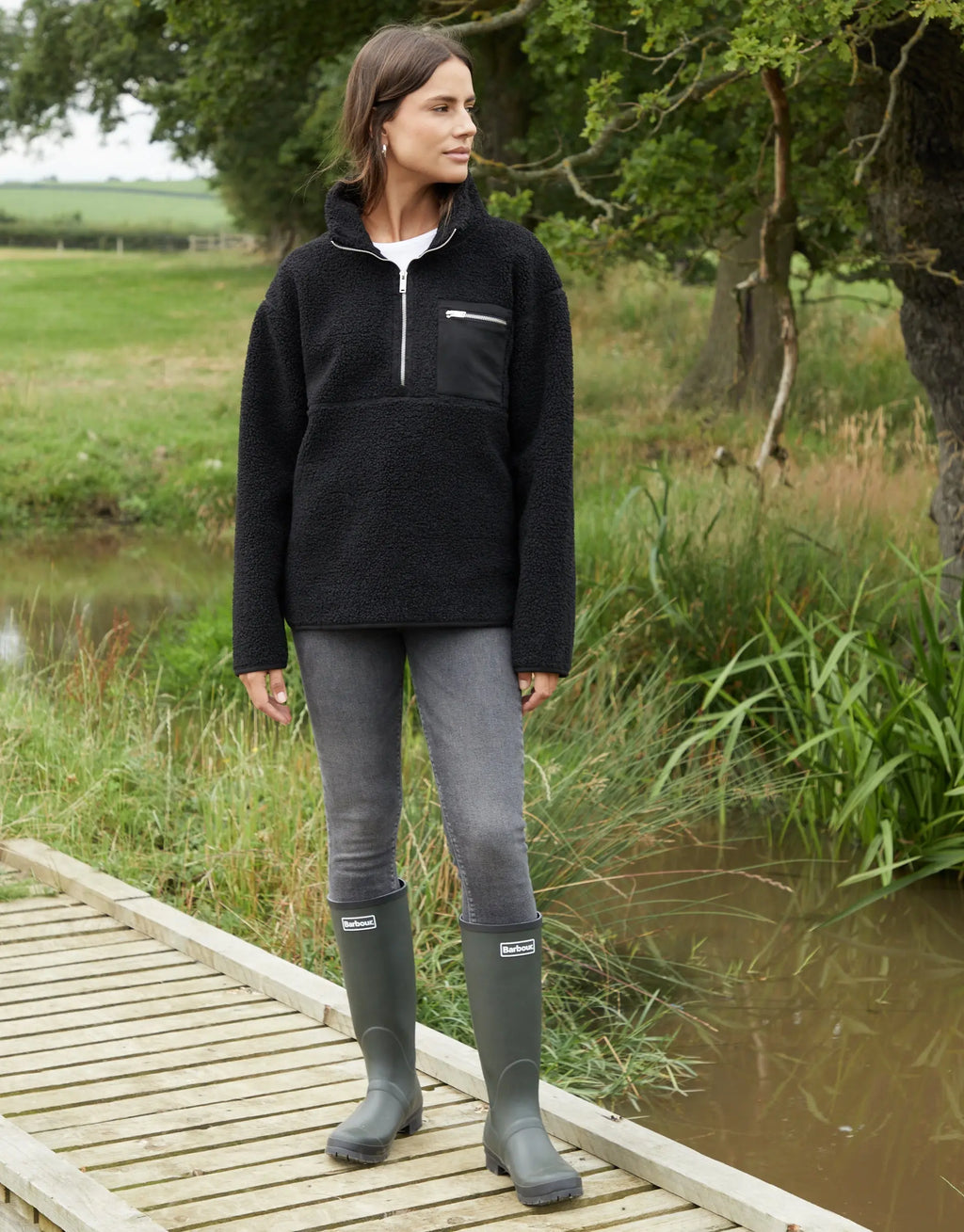 Women's Black Half Zip Borg Fleece Amsterdam Style