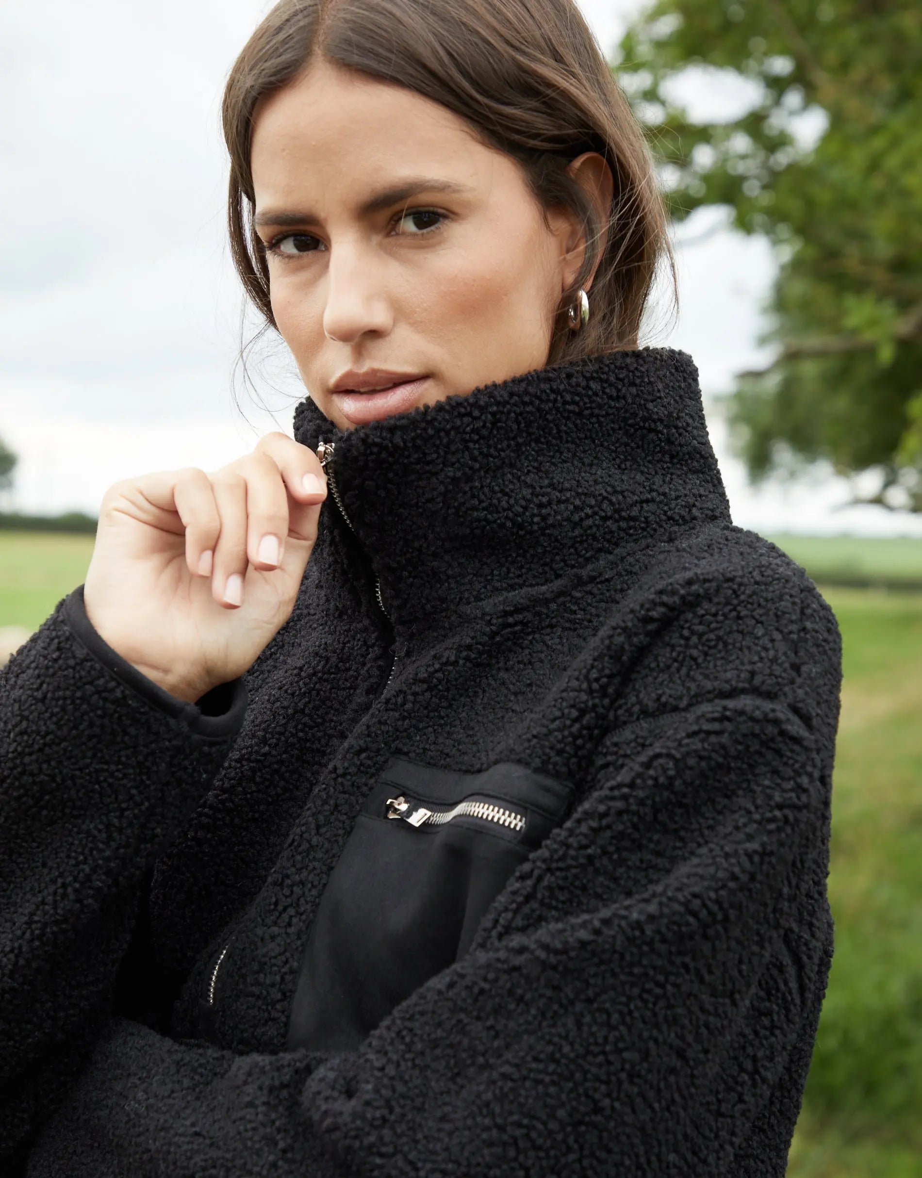 Women's Black Half Zip Borg Fleece Amsterdam Style