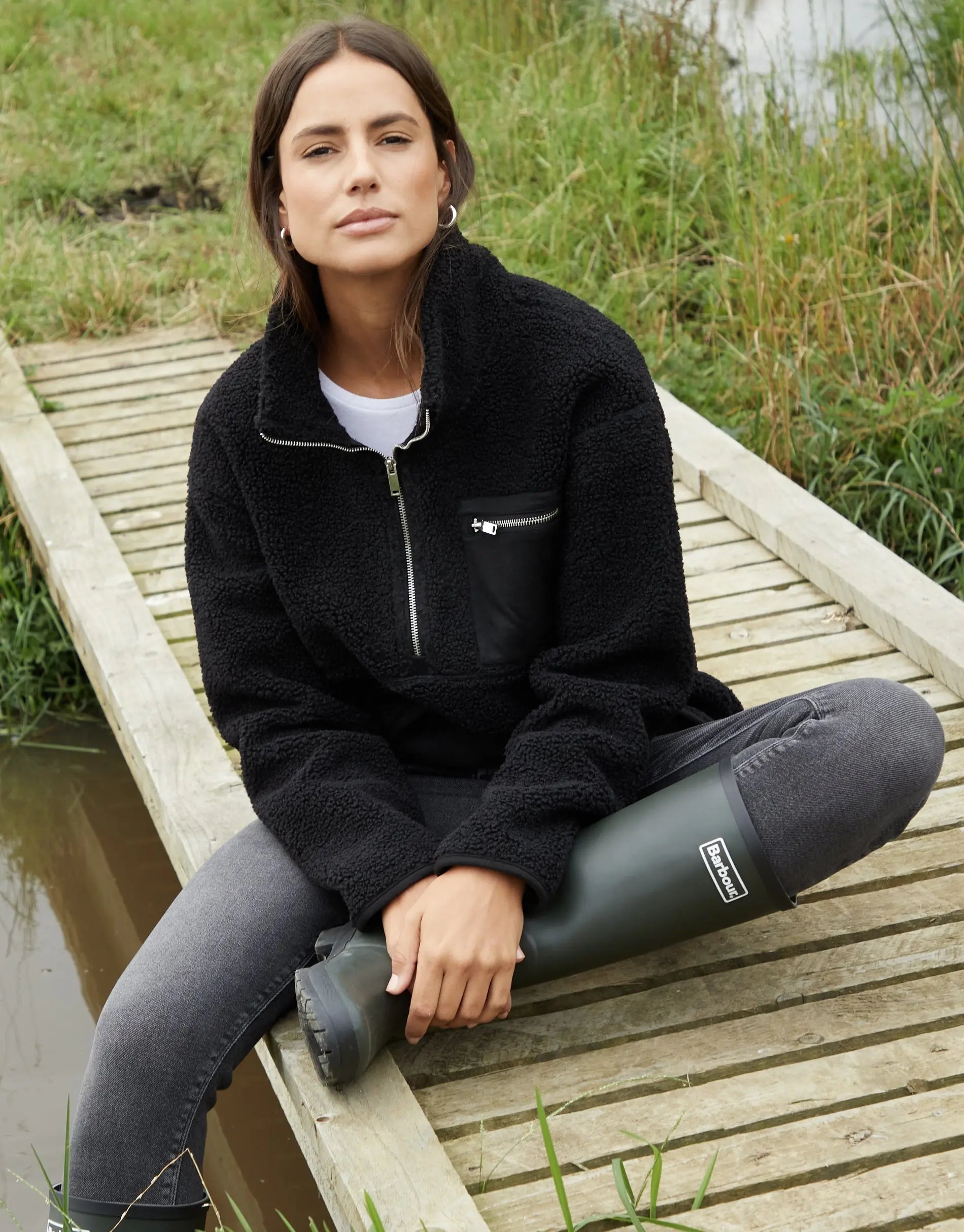 Women's Black Half Zip Borg Fleece Amsterdam Style