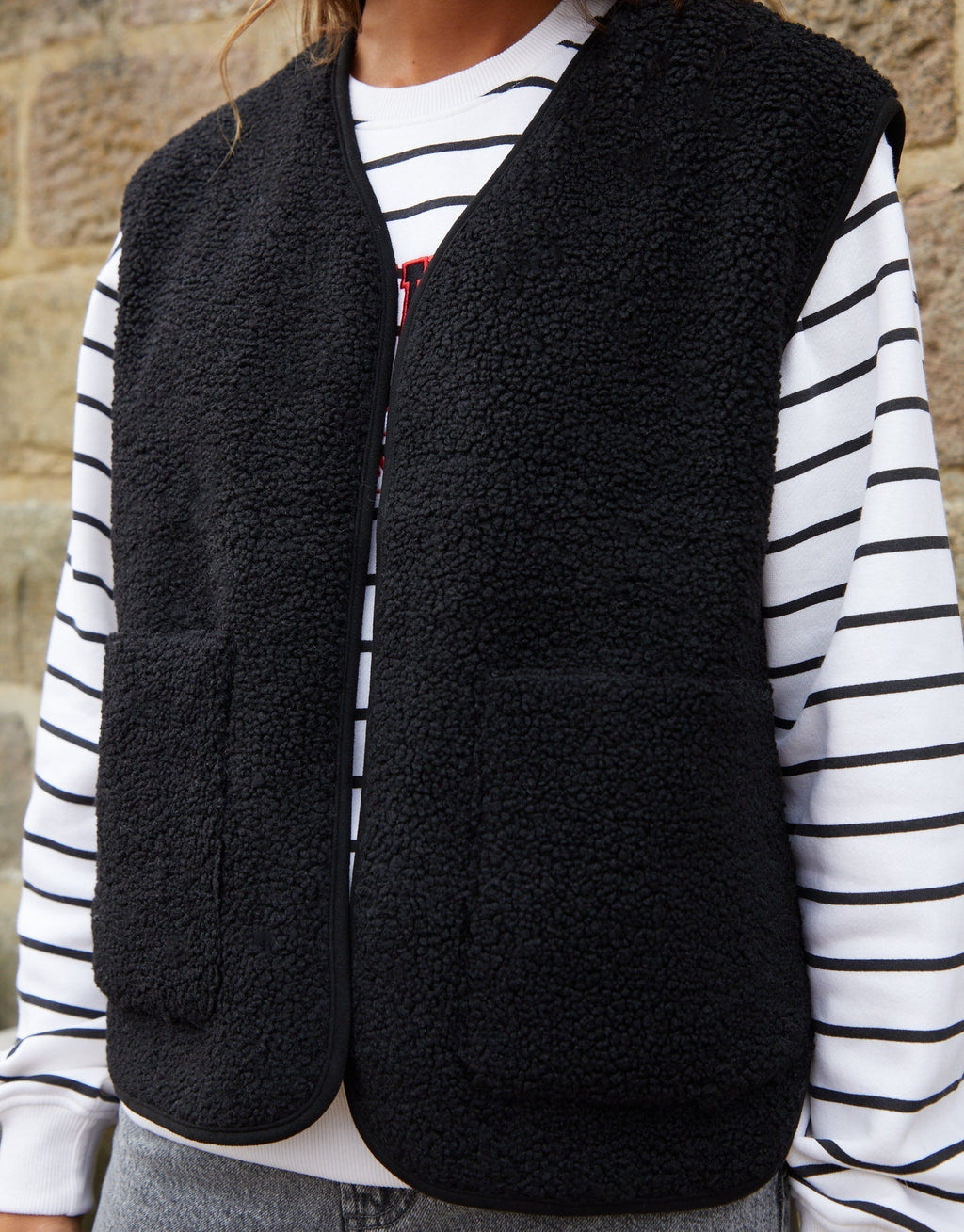 Women's Black Reversible Fleece Borg Gilet Amsterdam Style