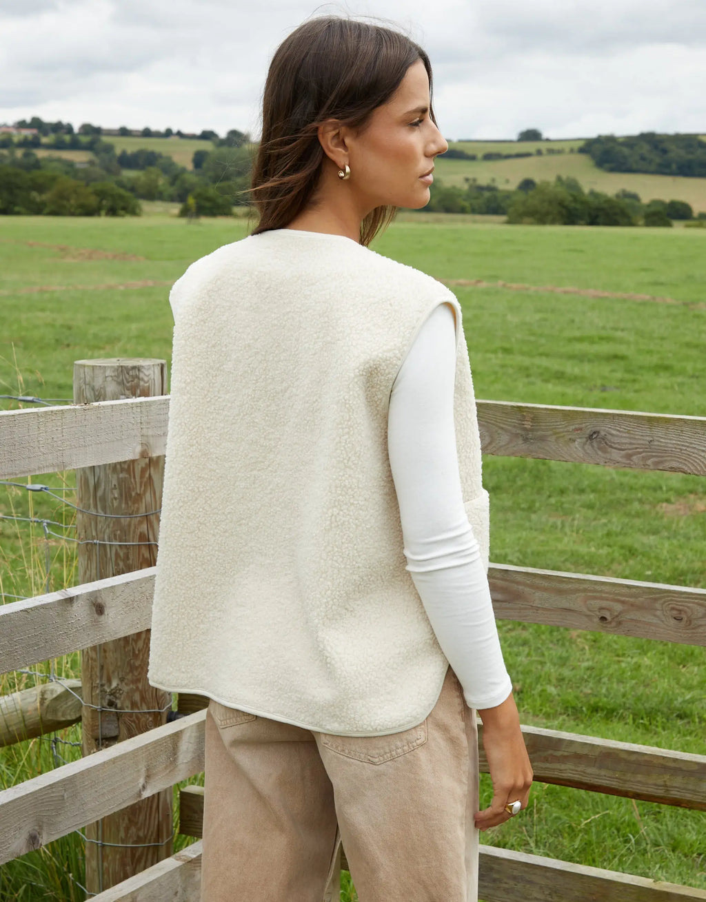 Women's Cream Reversible Fleece Borg Gilet Amsterdam Style