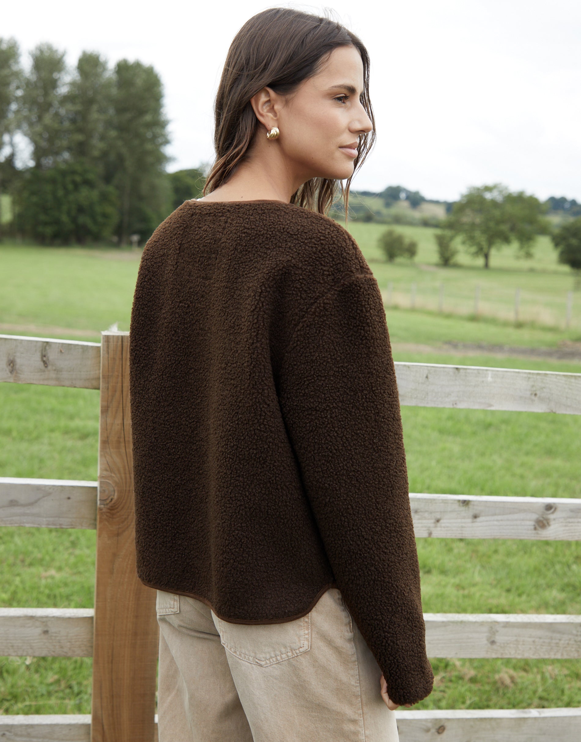 Women's Chocolate Fleece Borg Toggle Jacket Amsterdam Style