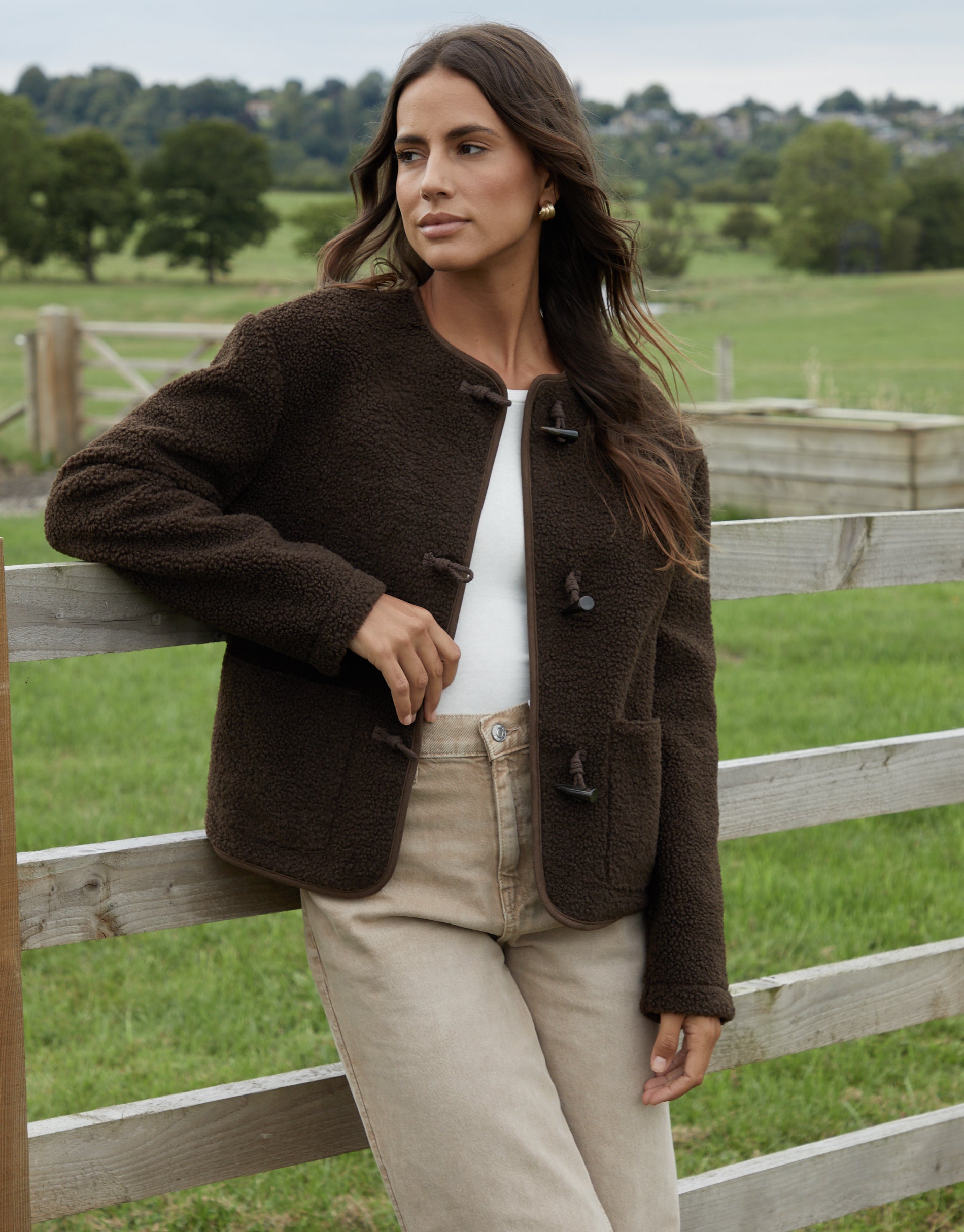 Women's Chocolate Fleece Borg Toggle Jacket Amsterdam Style