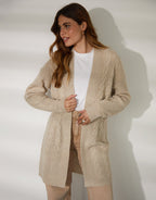 Women's Beige Cable Knit Cardigan Amsterdam Style
