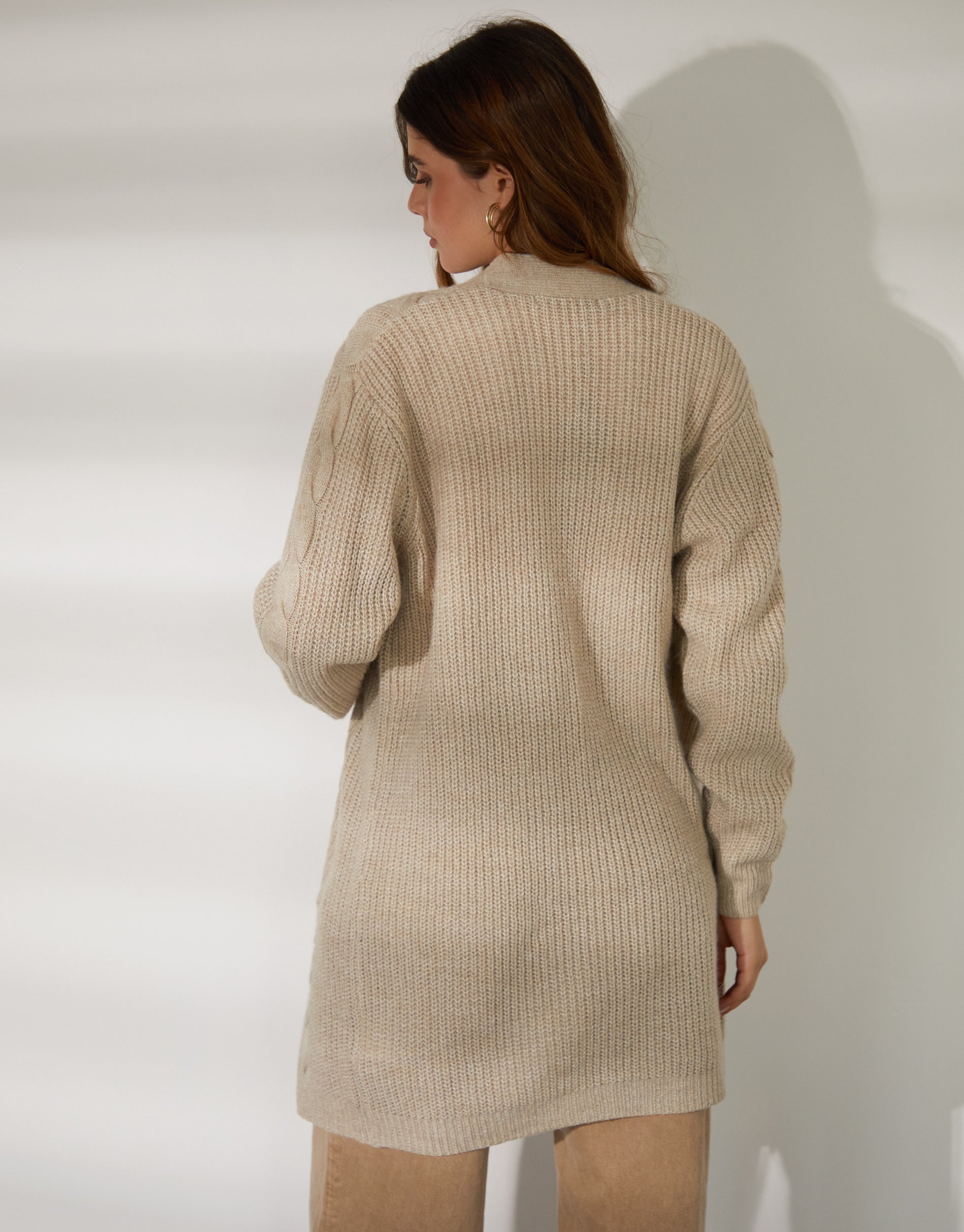 Women's Beige Cable Knit Cardigan Amsterdam Style
